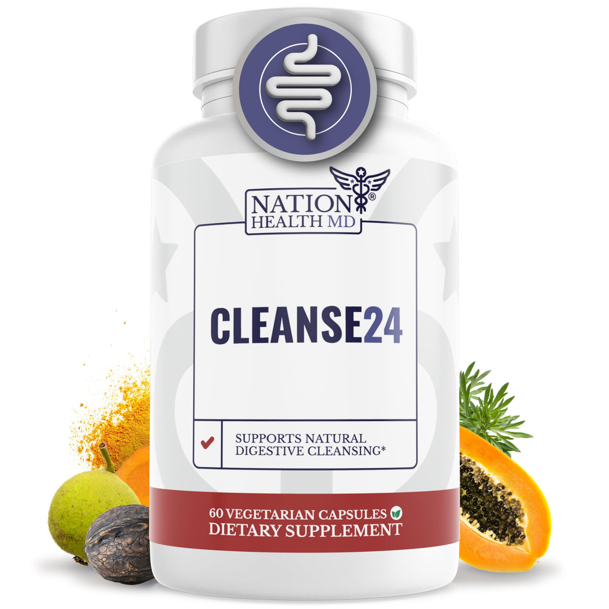 NATION HEALTH MD Cleanse24 frasco de cápsulas para apoyo digestivo diario