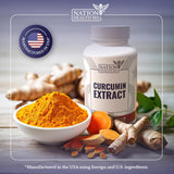 NATION HEALTH MD Curcumin Extract, etiqueta frontal, enfoque en calidad estandarizada de curcuminoides.