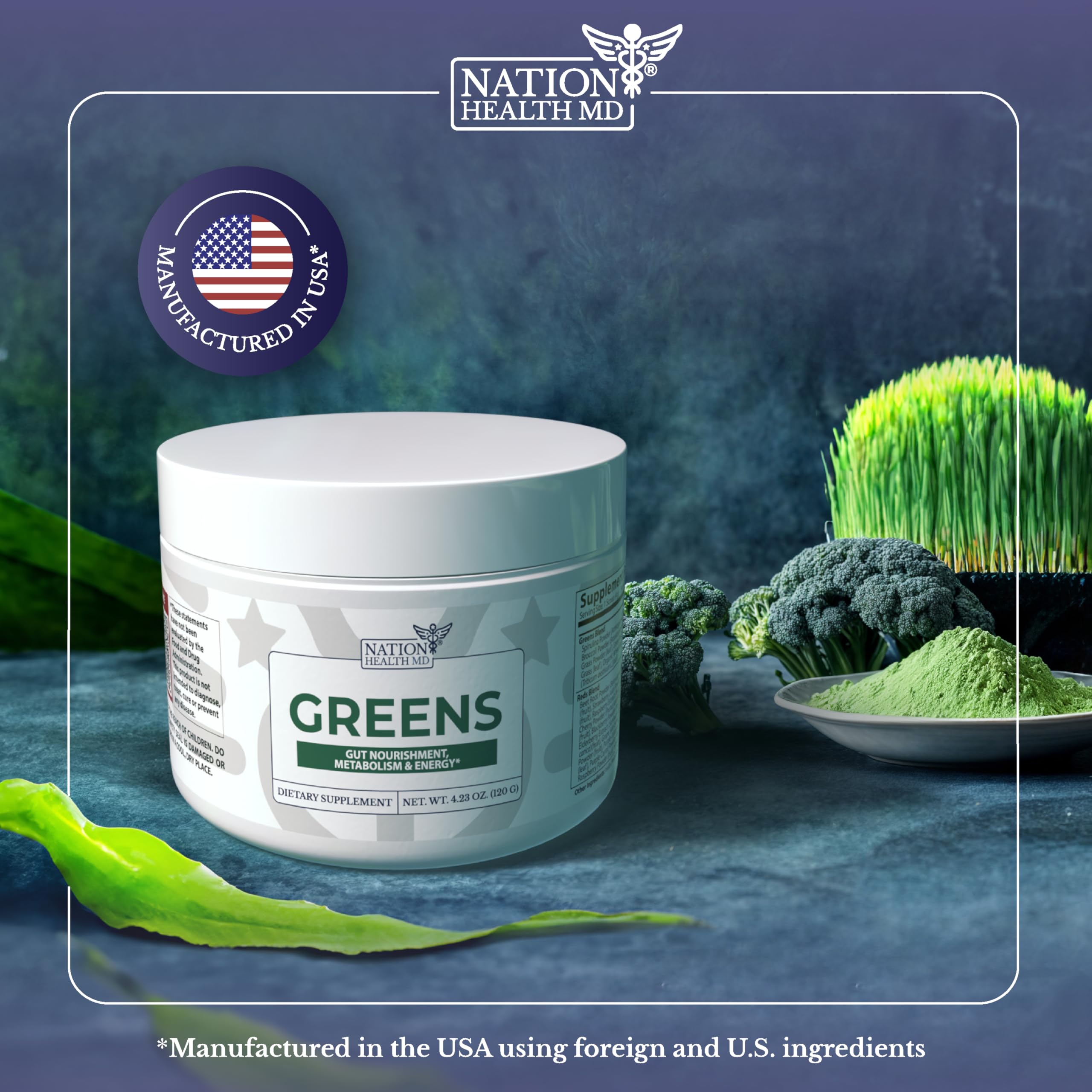 NATION HEALTH MD Greens: mezcla metabólica para energía suave y metabolismo equilibrado.