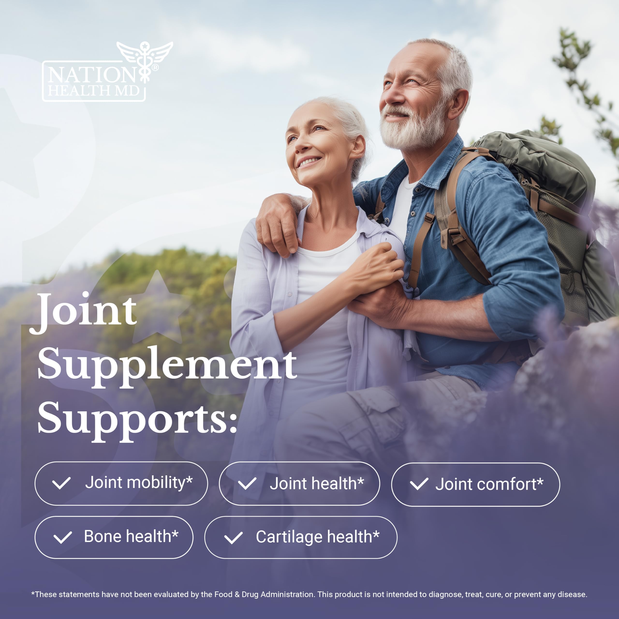 Etiqueta clara de NATION HEALTH MD Joint Complex con énfasis en ingredientes.