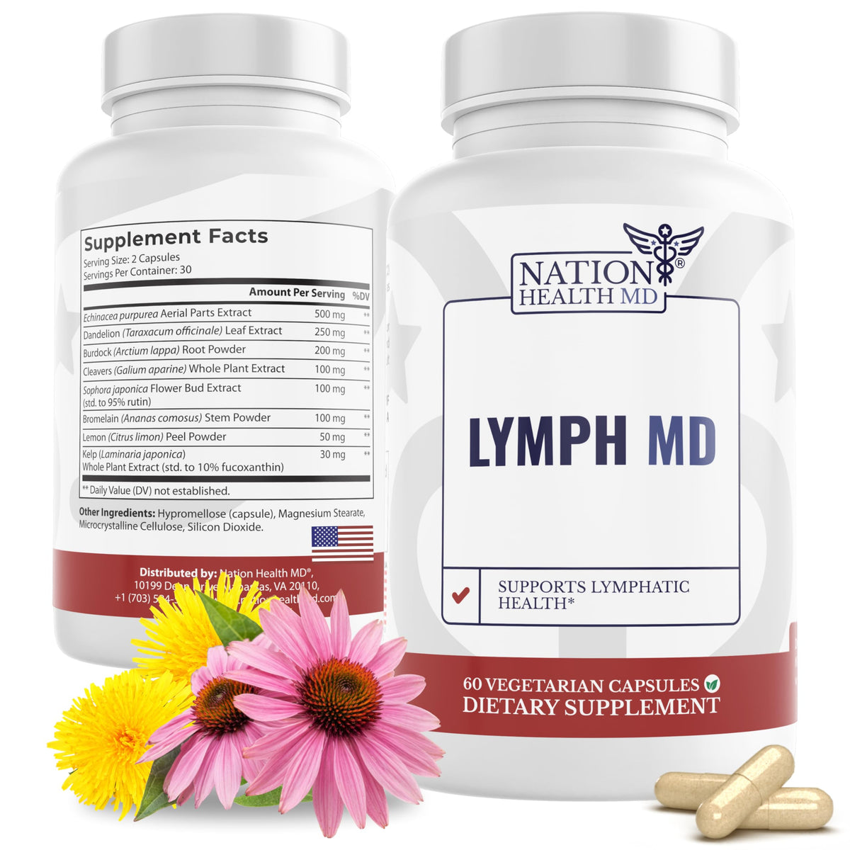 NATION HEALTH MD Lymph MD cápsulas, formato diario cómodo para apoyo general