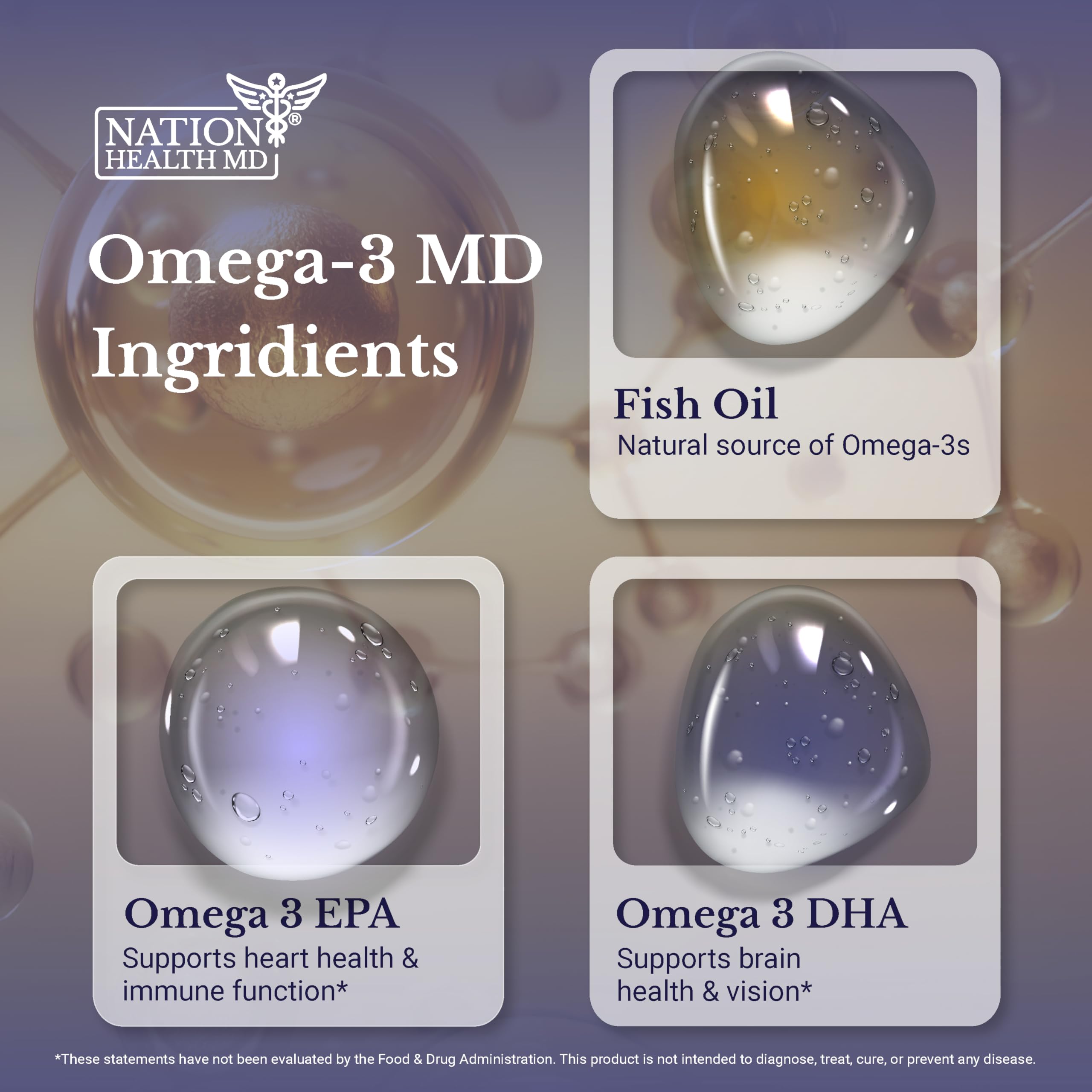 NATION HEALTH MD Omega-3 MD, aceite de limón suave, sabor ligero para tolerancia.