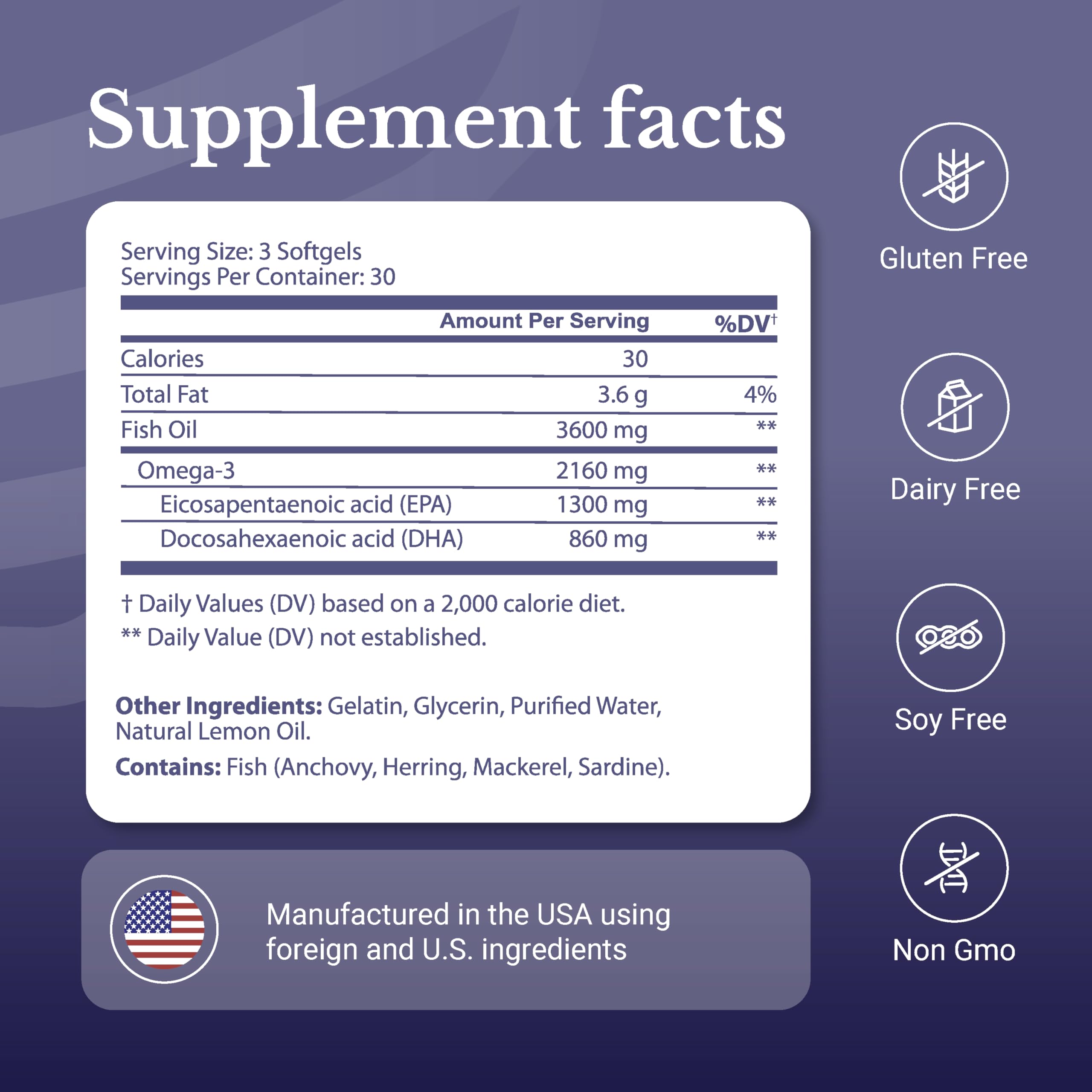 NATION HEALTH MD Omega-3 MD, cápsulas cerca, fáciles de tragar para uso diario.