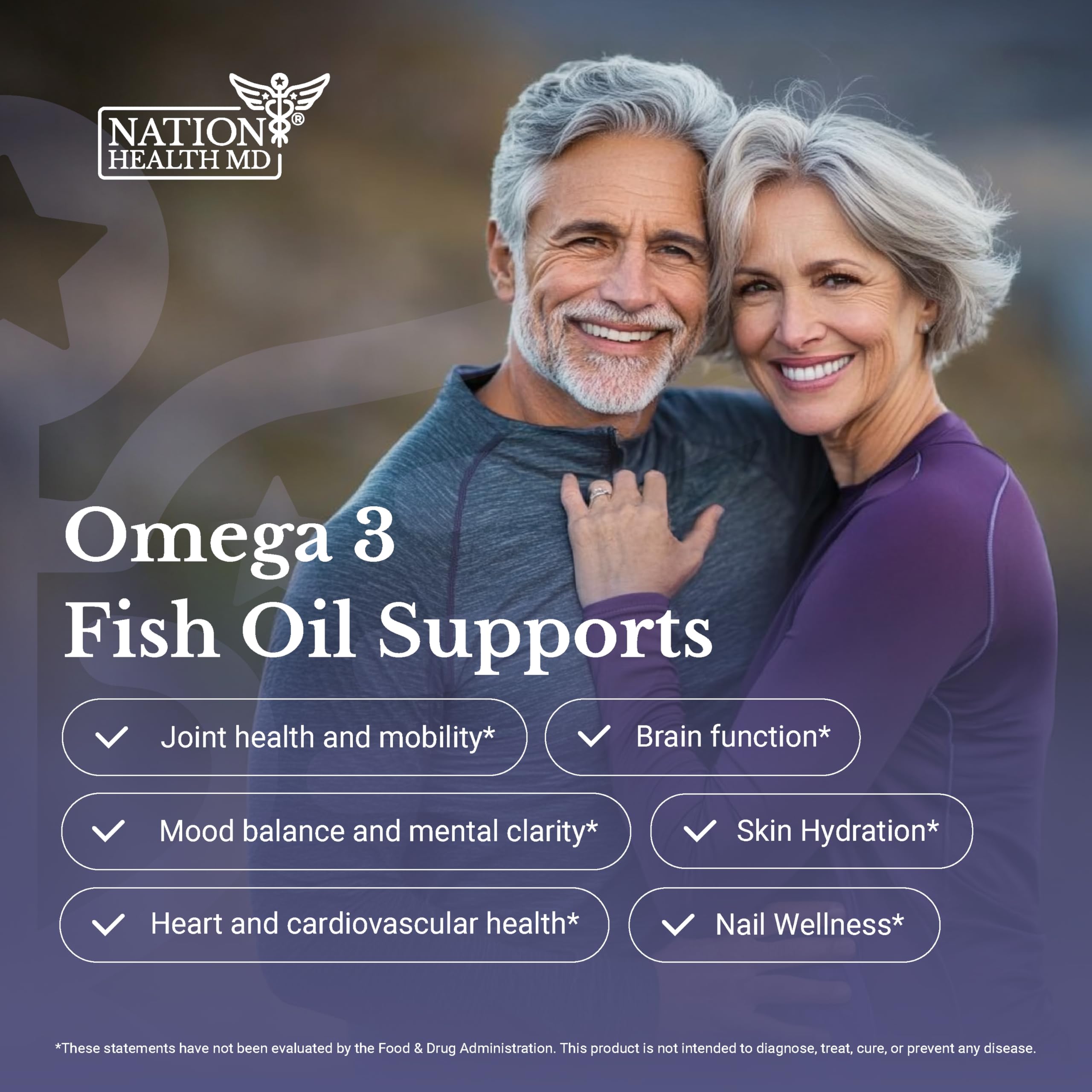 NATION HEALTH MD Omega-3 MD, etiqueta detalle, información clara sobre EPA y DHA.