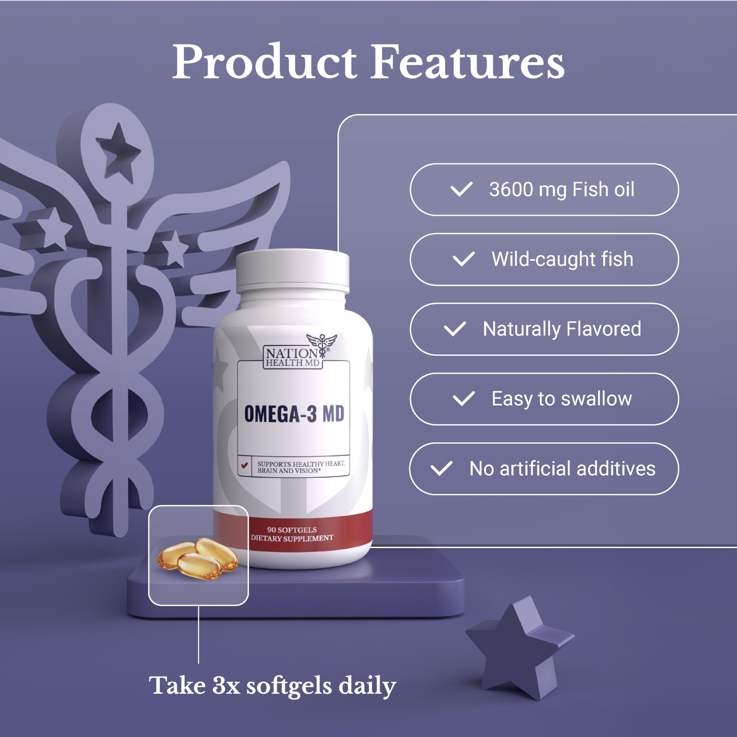 NATION HEALTH MD Omega-3 MD, uso diario, ritual saludable de bienestar.