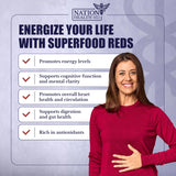 Frasco Rojo: etiqueta muestra ingredientes y porciones recomendadas.