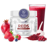 NATION HEALTH MD Polvo Rojo en frasco con antioxidantes para energía diaria.