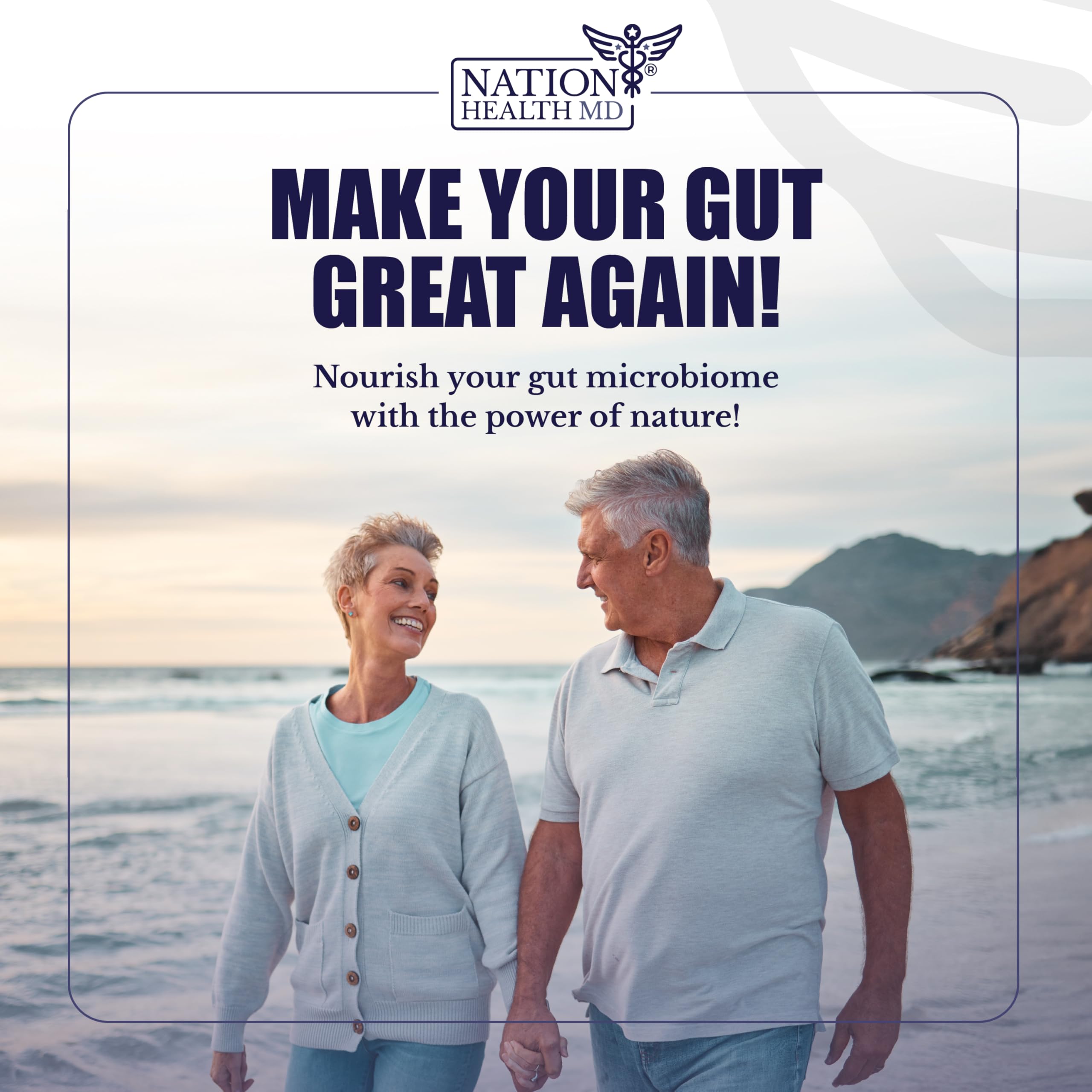 Nation Health MD Prebiotics en caja y cápsulas para la vida diaria
