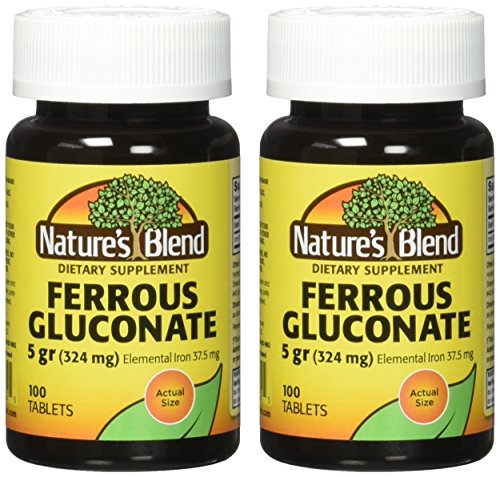 Etiqueta del frasco de gluconato ferroso 324 mg con información del paquete.