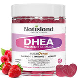 Natisland DHEA 25 mg gomitas con frambuesa, energía diaria suave.