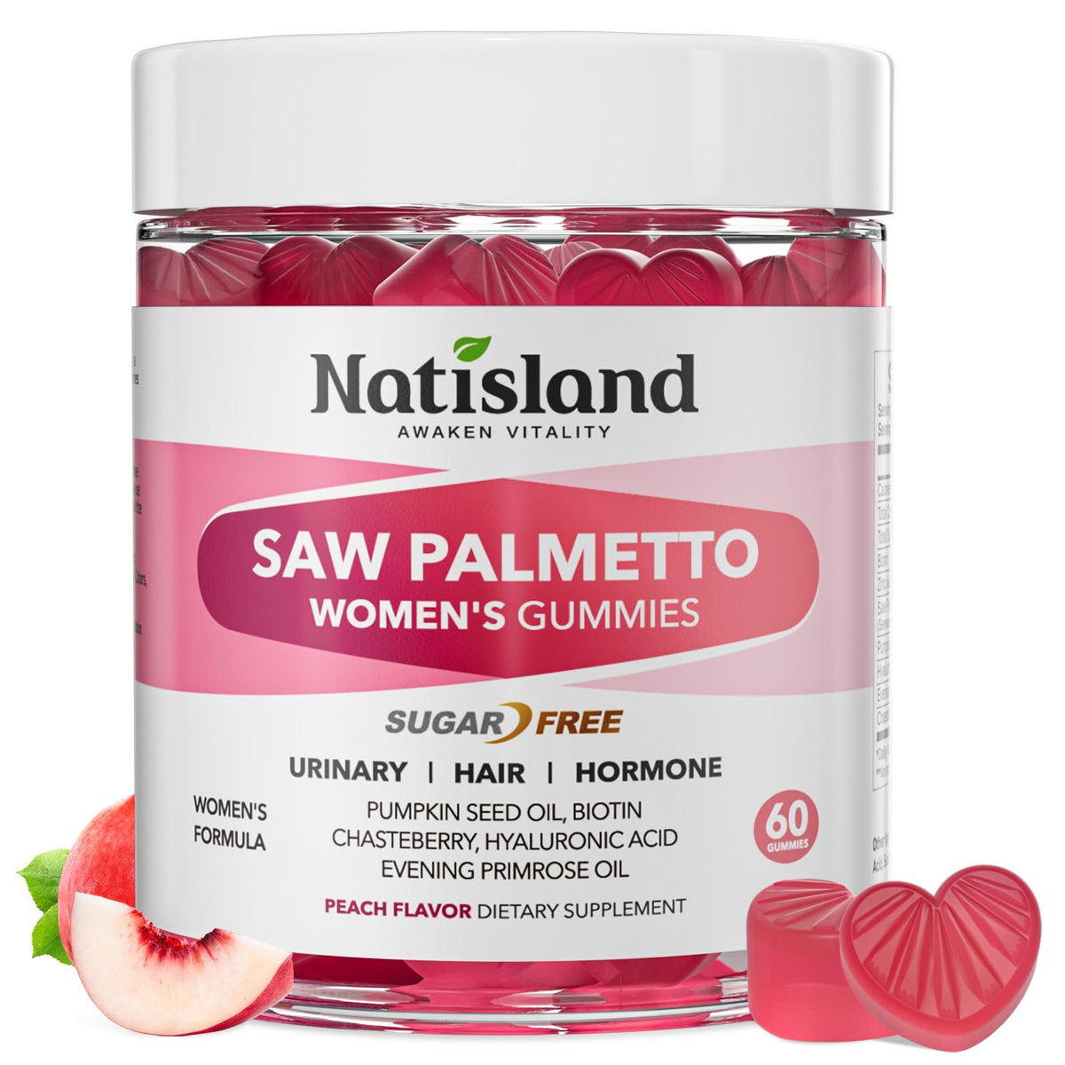 NATISLAND palmetto para mujeres, empaque de gominolas, ideal para consumo diario.