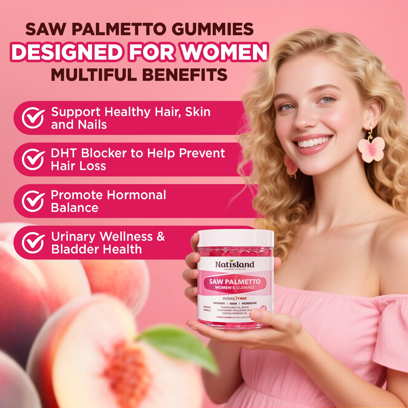 NATISLAND palmetto para mujeres, textura masticable, conveniente como snack diario.
