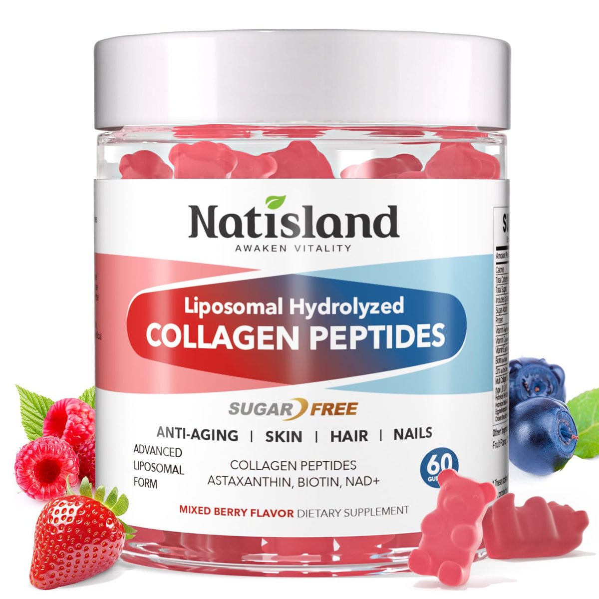 Gomitas NATISLAND de colágeno liposomal para absorción mejorada de la piel.