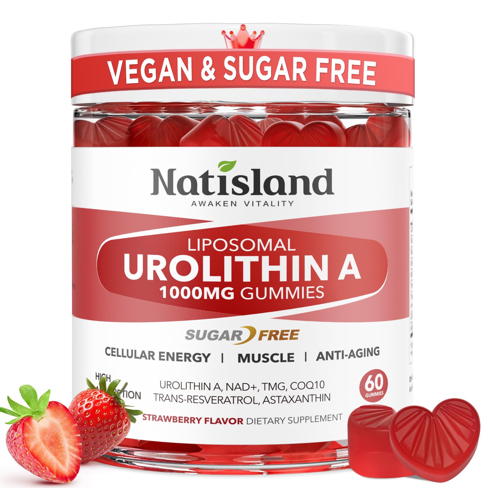 Gomitas NATISLAND CoQ10 Resveratrol, enfoque: sabor fresa, ideal para energía diaria