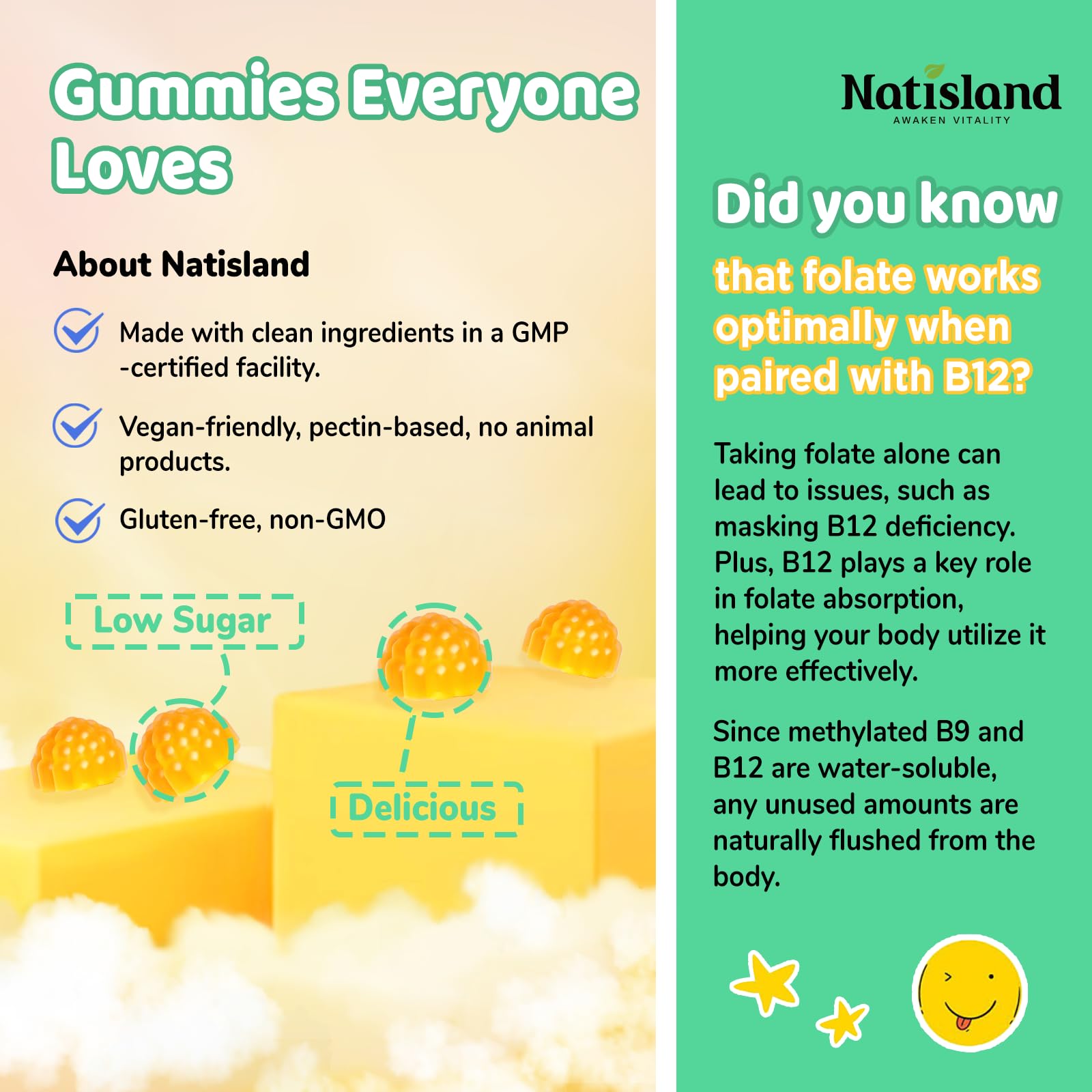 NATISLAND gomitas L-metilfolato: uso diario sencillo para toda la familia.