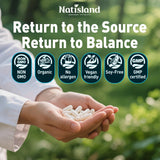 Natisland Zeolite Detox: escena de agua y cápsulas para rutina diaria.