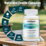 Natisland Zeolite Detox: etiqueta frontal con beneficios clave visibles.