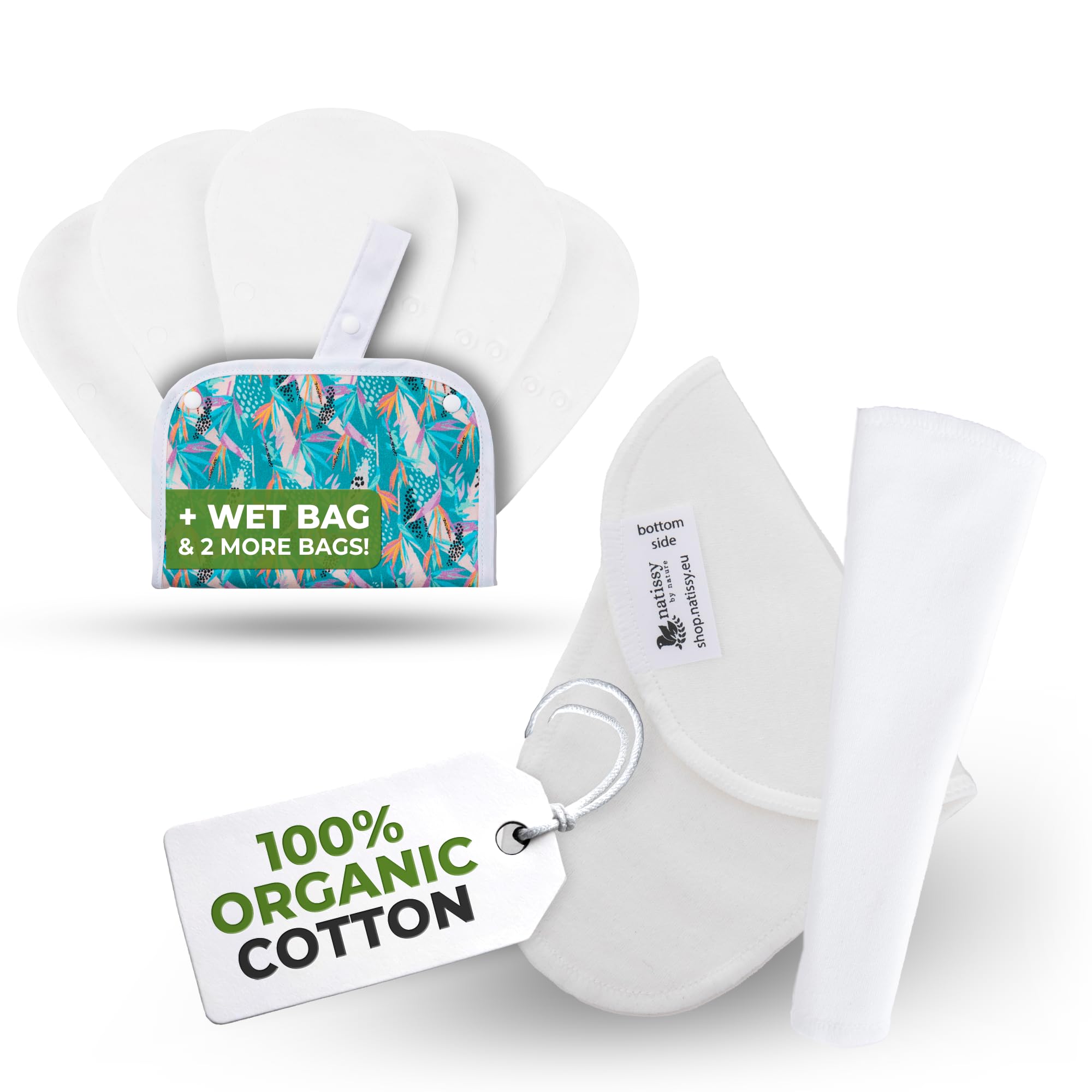 Natissy protectores diarios de algodón orgánico con diseño tanga para uso cómodo.