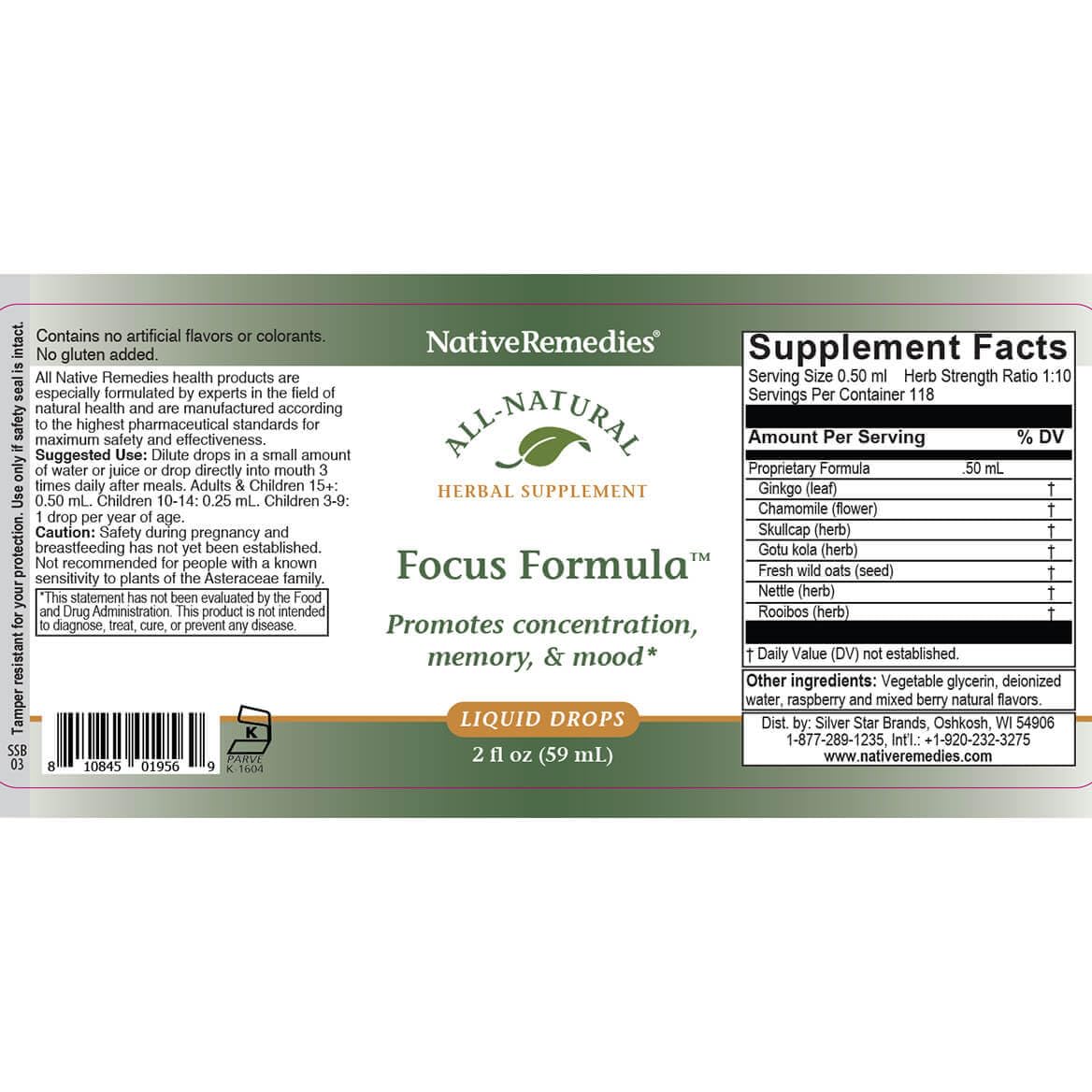 Fórmula Enfoque de Native Remedies, parte de la familia Silver Star Brands, confianza asegurada.