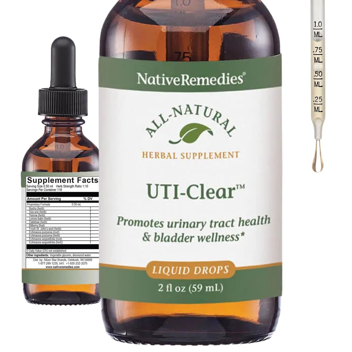 Native Remedies UTI-Clear, botella 59 ml, apoyo suave al tracto urinario.
