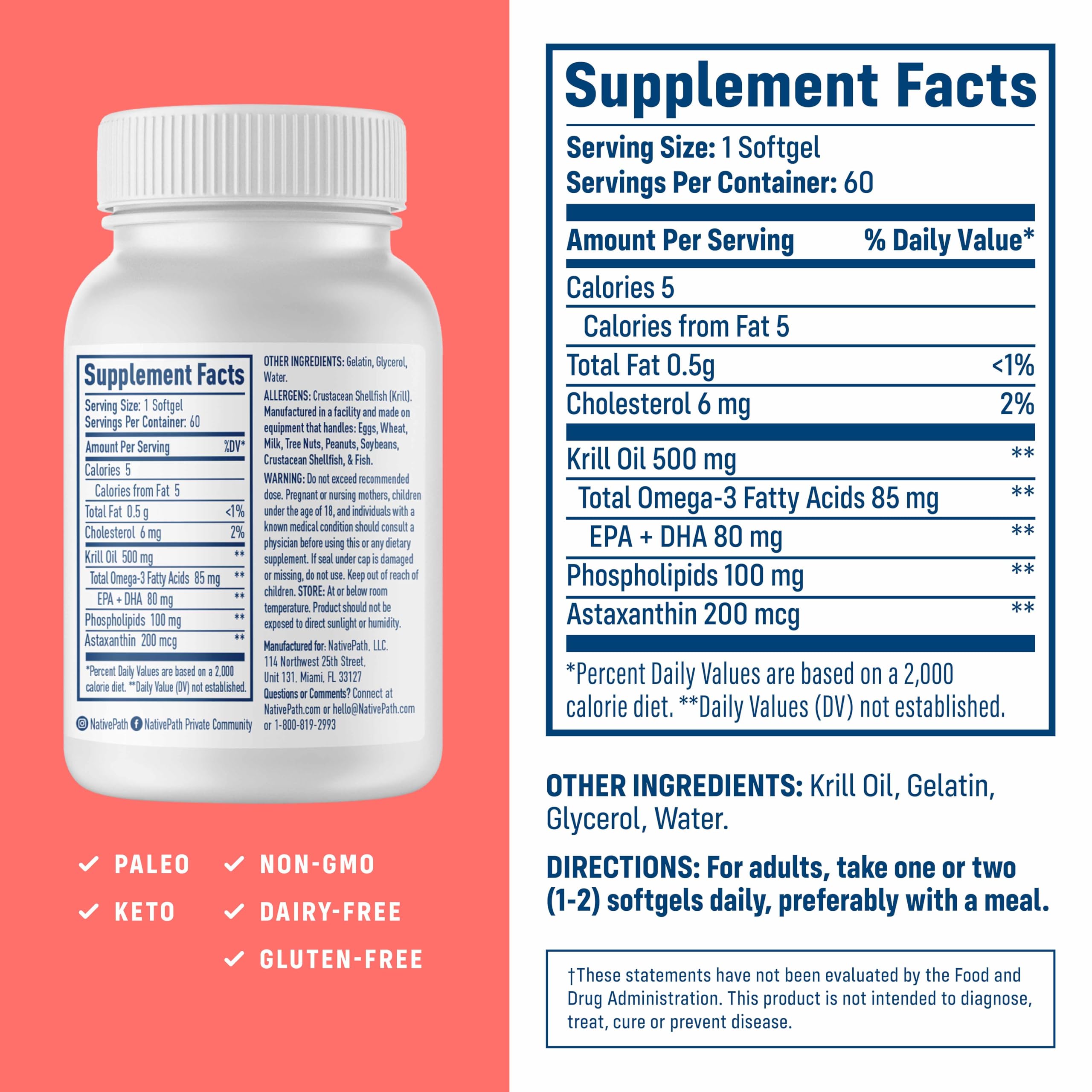 NativePath Antártico Krill Aceite Capsulas en mano: consumo diario fácil