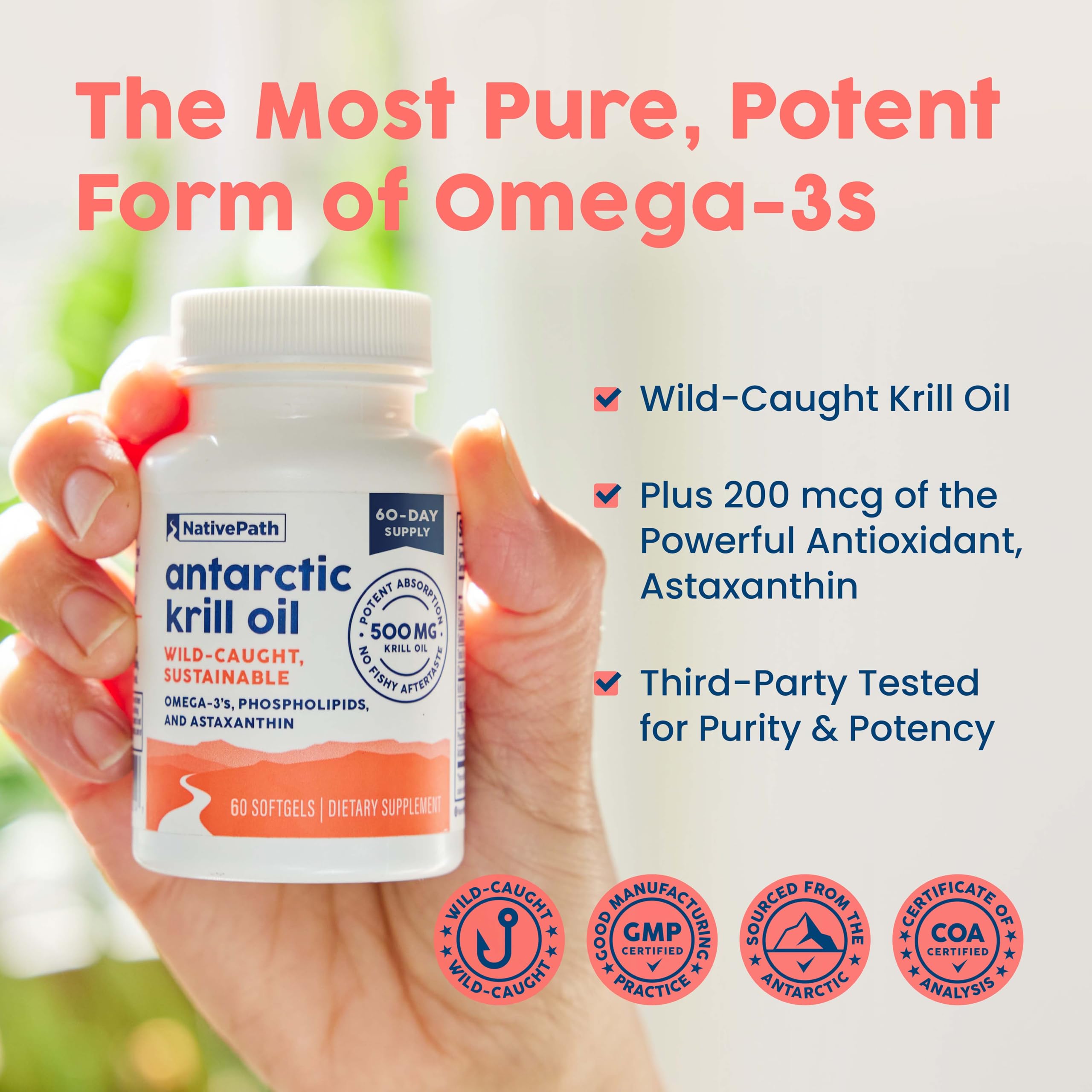 NativePath Antártico Krill Aceite Frasco: presentación práctica para la rutina