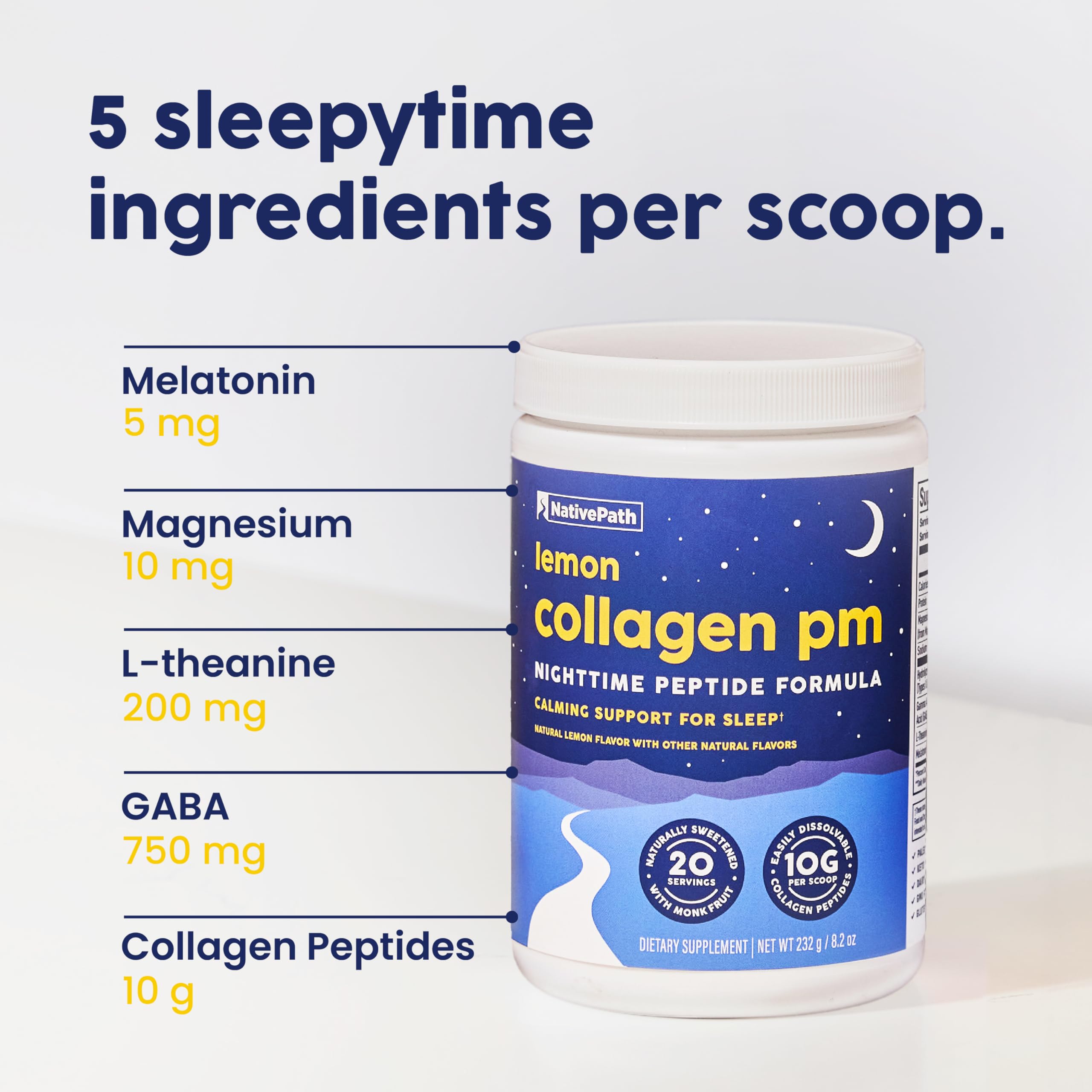 NativePath Colágeno PM Sueño Limón Etiqueta: ingredientes de alta pureza y control.