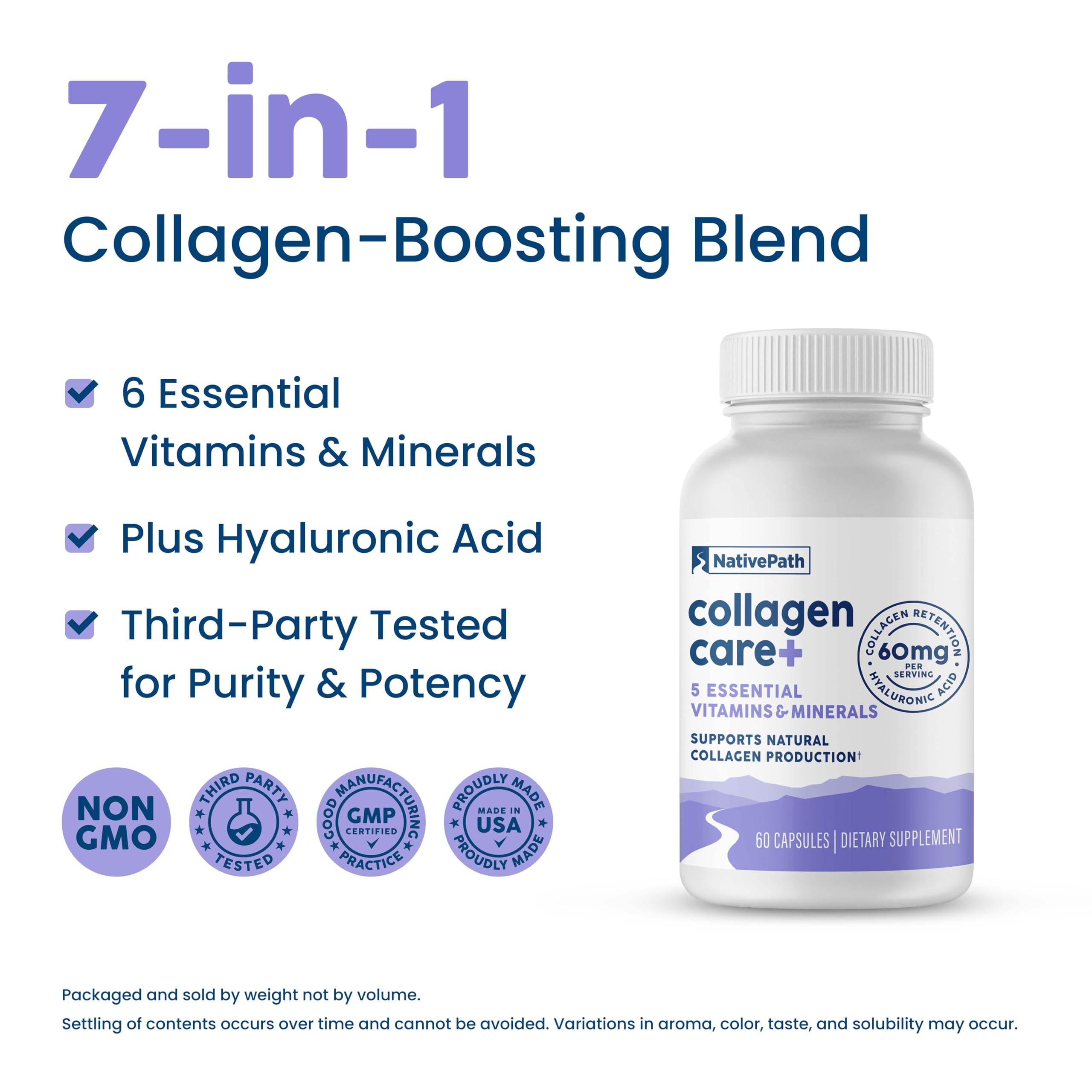 NativePath Collagen Care+ etiqueta clara destaca ingredientes clave para piel