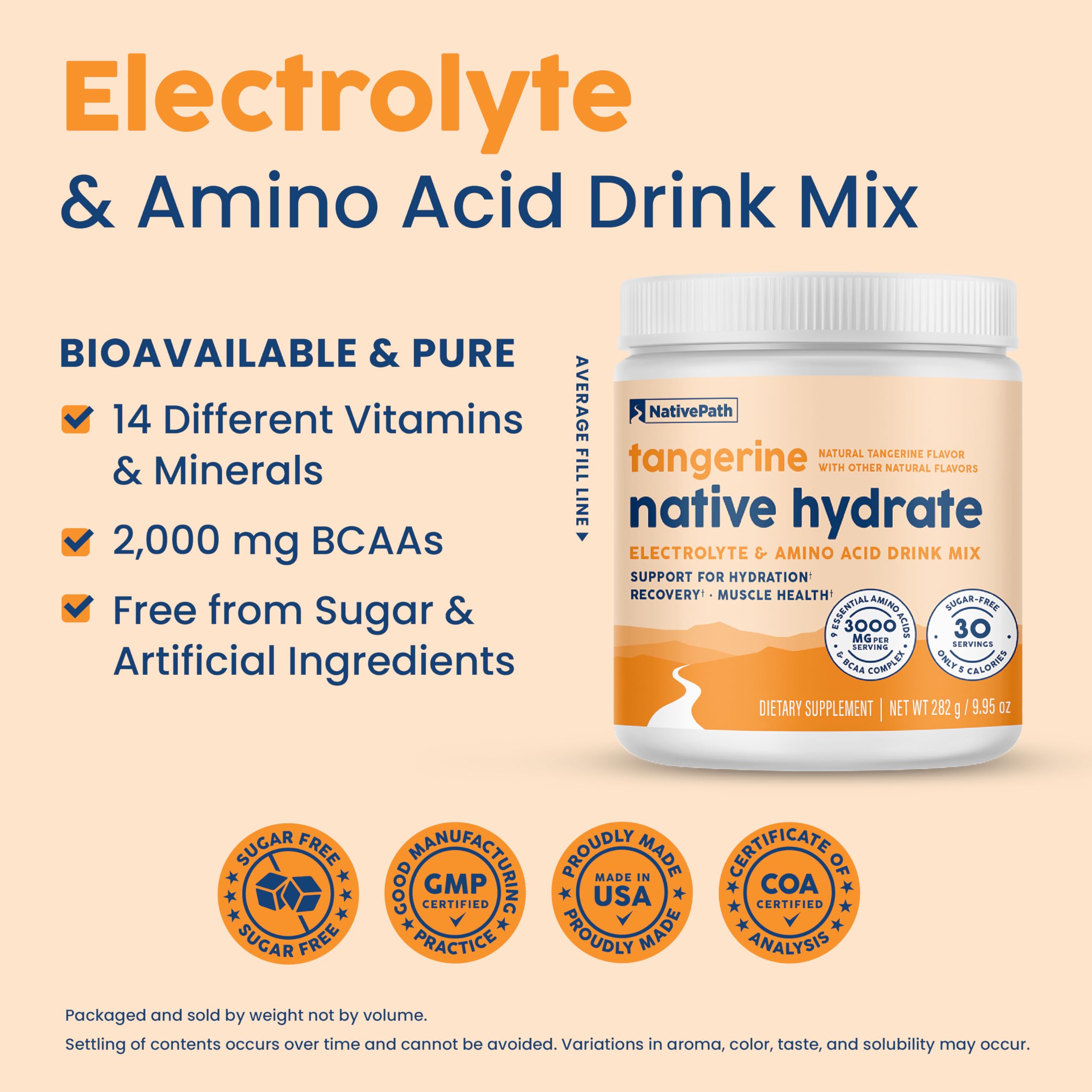 NativePath Native Hydrate: etiqueta clara que destaca cero azúcares.