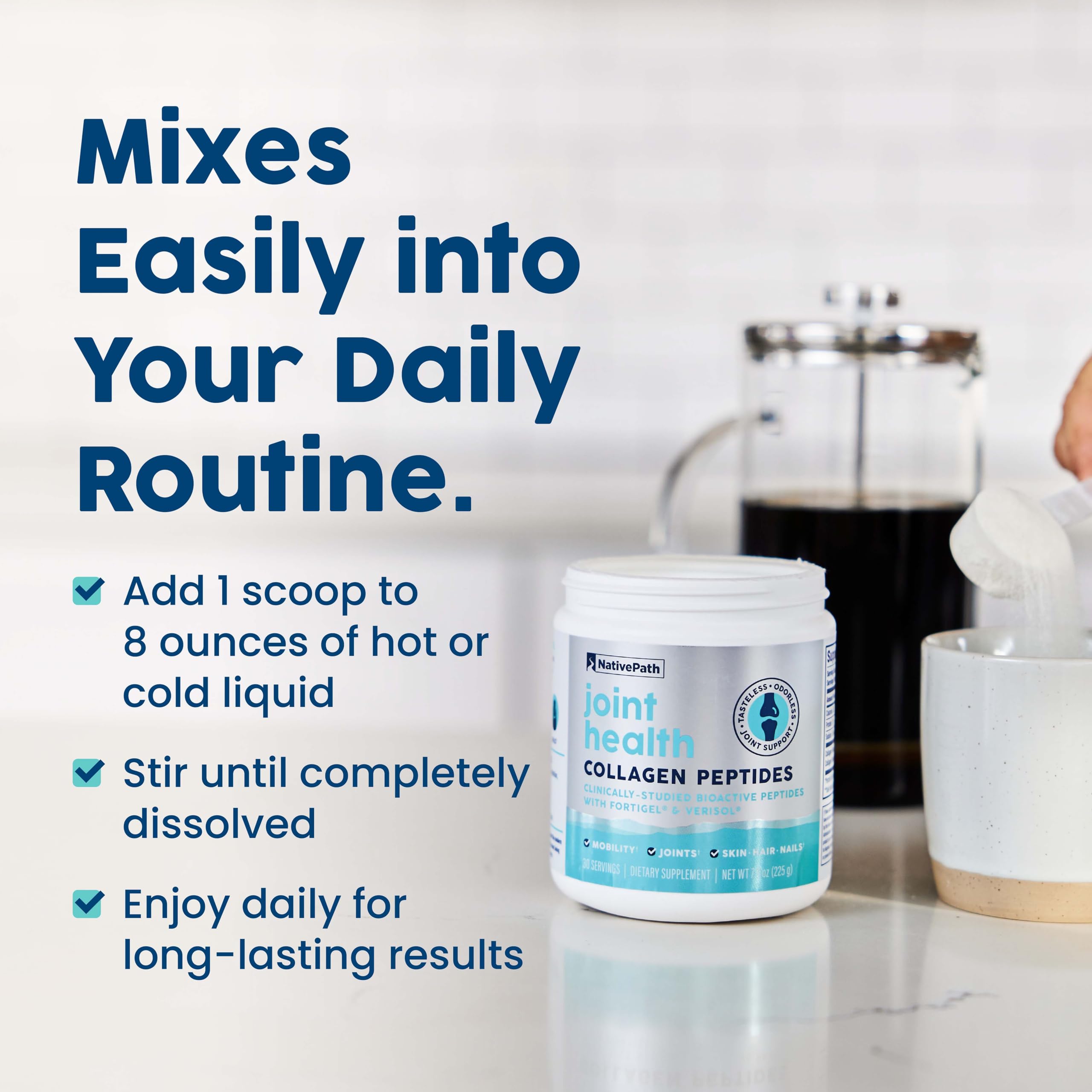 NativePath unflavored collagen dissolves cleanly in beverages for seamless routines.