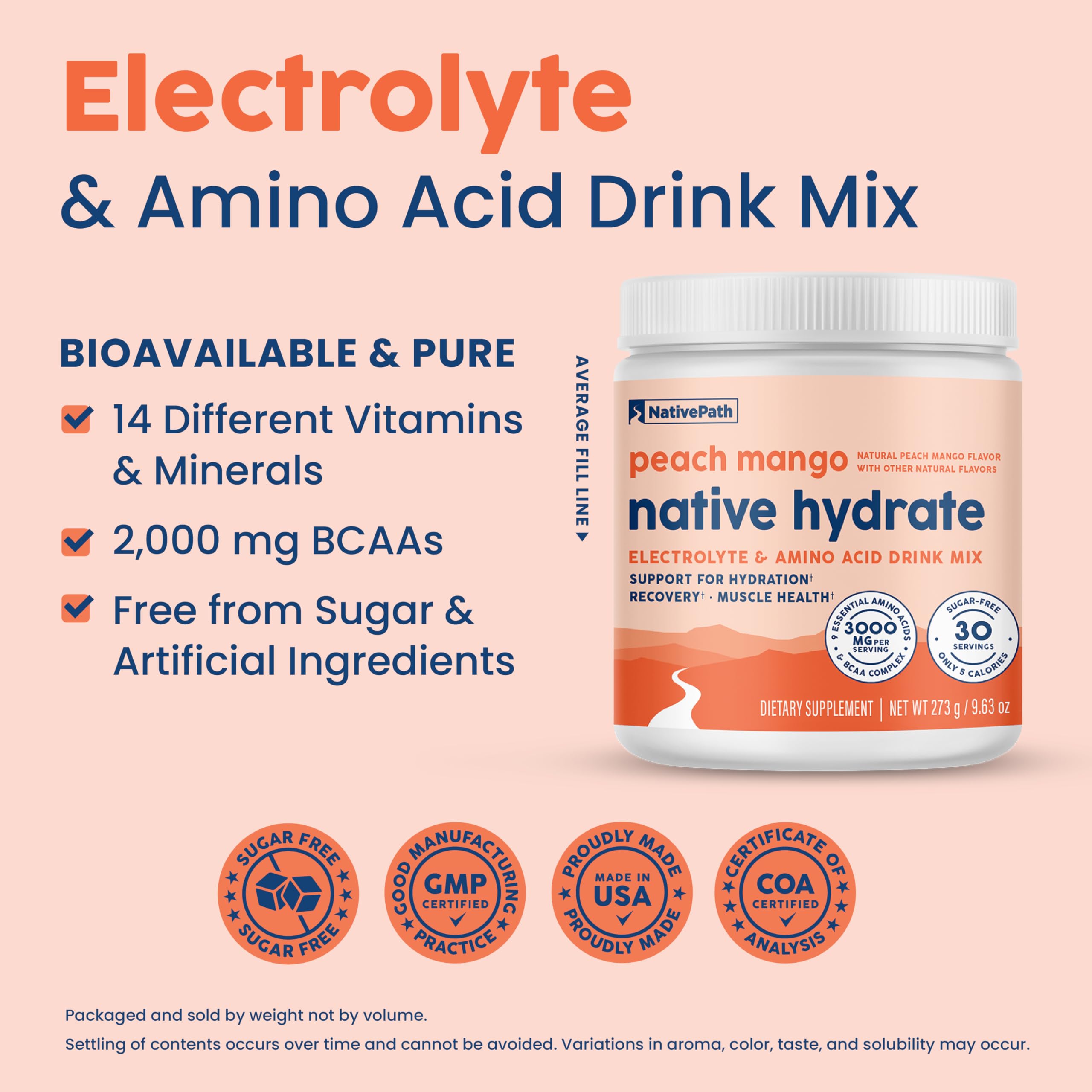 NativePath Hydrate ofrece 14 vitaminas y minerales para nutrición equilibrada.