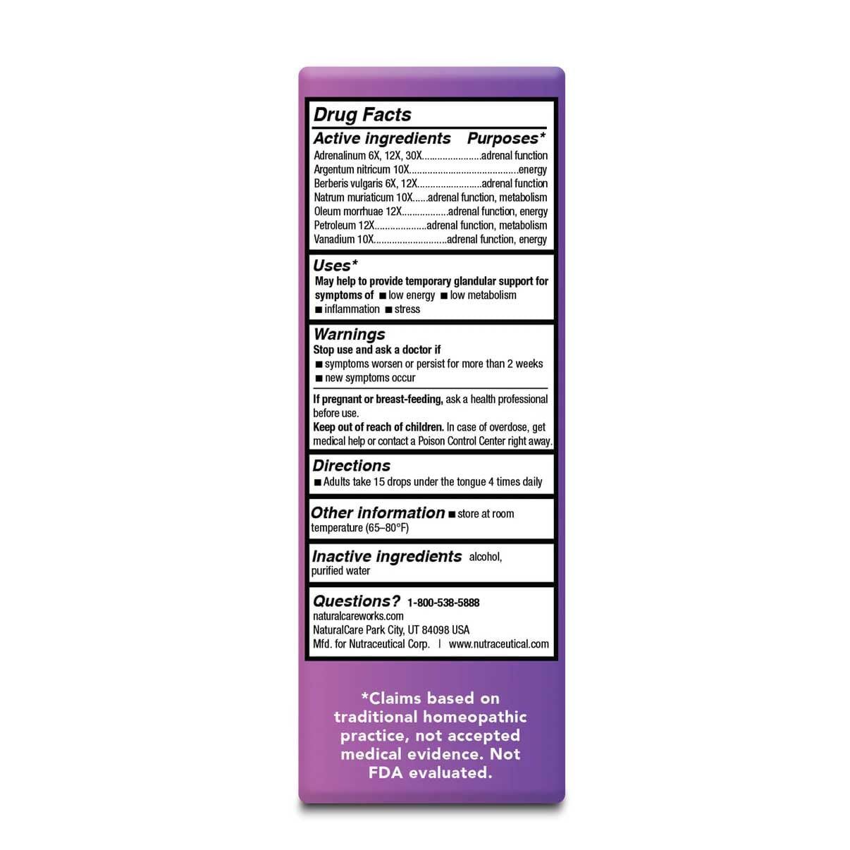 Natra-Bio NaturalCare Adrenal Support, dosificación fácil para uso diario.
