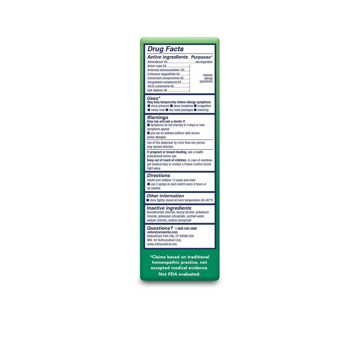 Natra-Bio NaturalCare spray nasal, aplicación precisa para estornudos y congestión