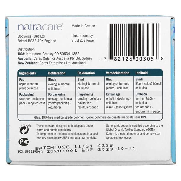 Natracare, algodón orgánico certificado, fibra natural, piel sensible suave.