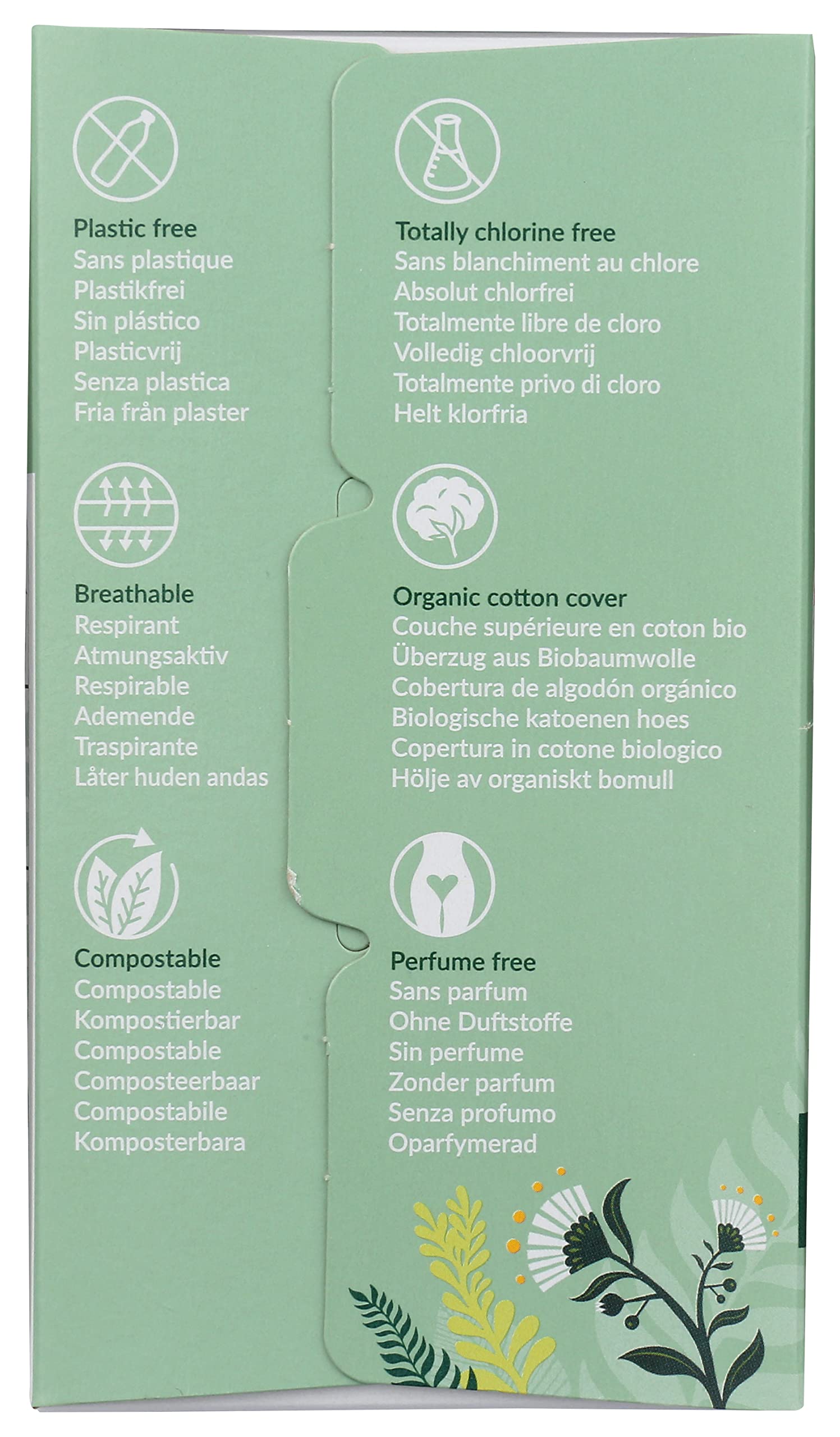 Almidón de planta en protectores Natracare para comodidad diaria