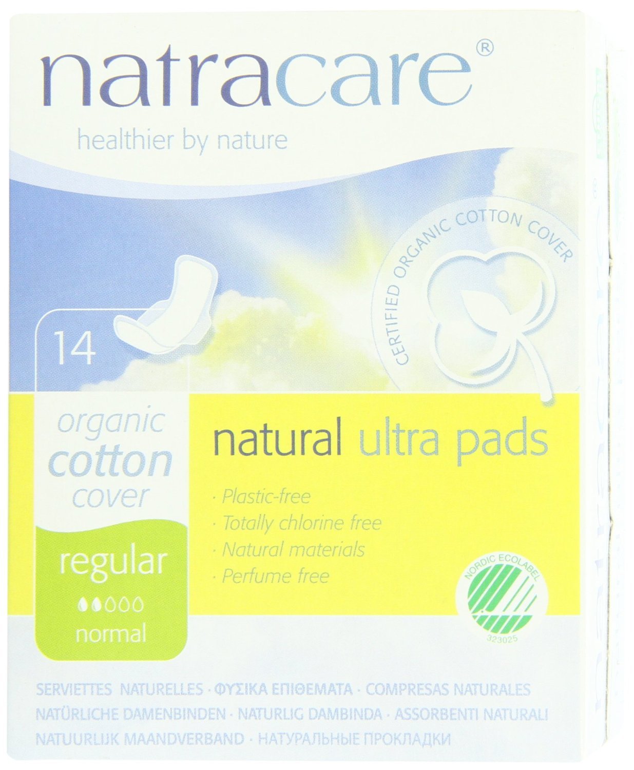 Almohadillas Natracare Ultra con alas en caja de 14 unidades, diseño cómodo