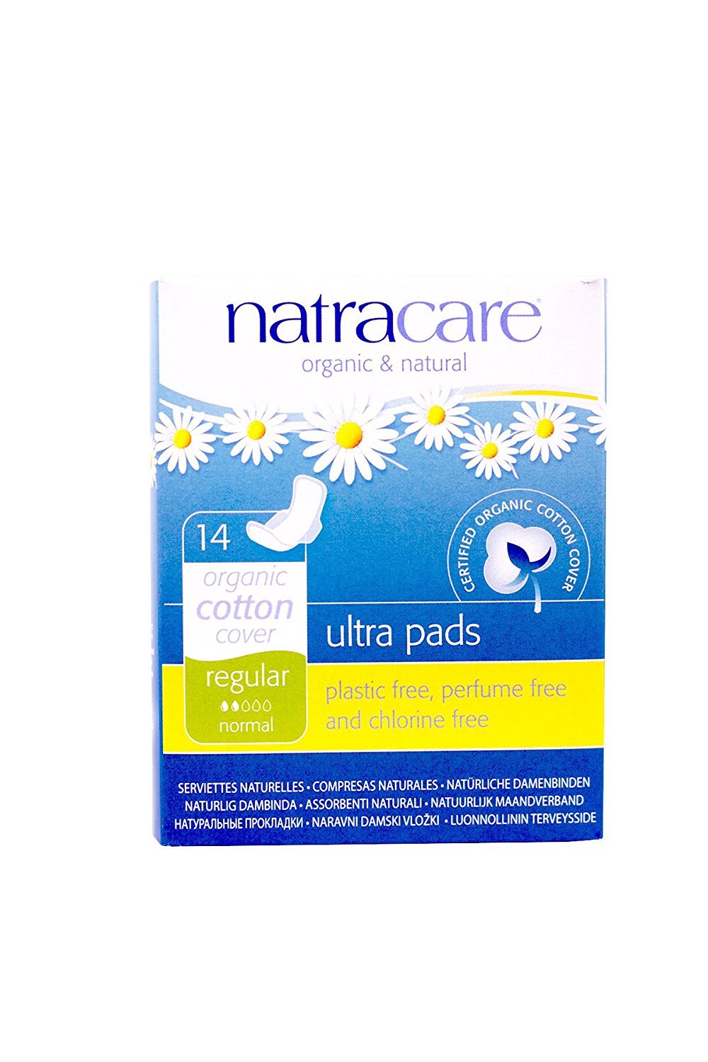 Natracare almohadillas Ultra con alas, cobertura de algodón orgánico, confort diario para flujo ligero.