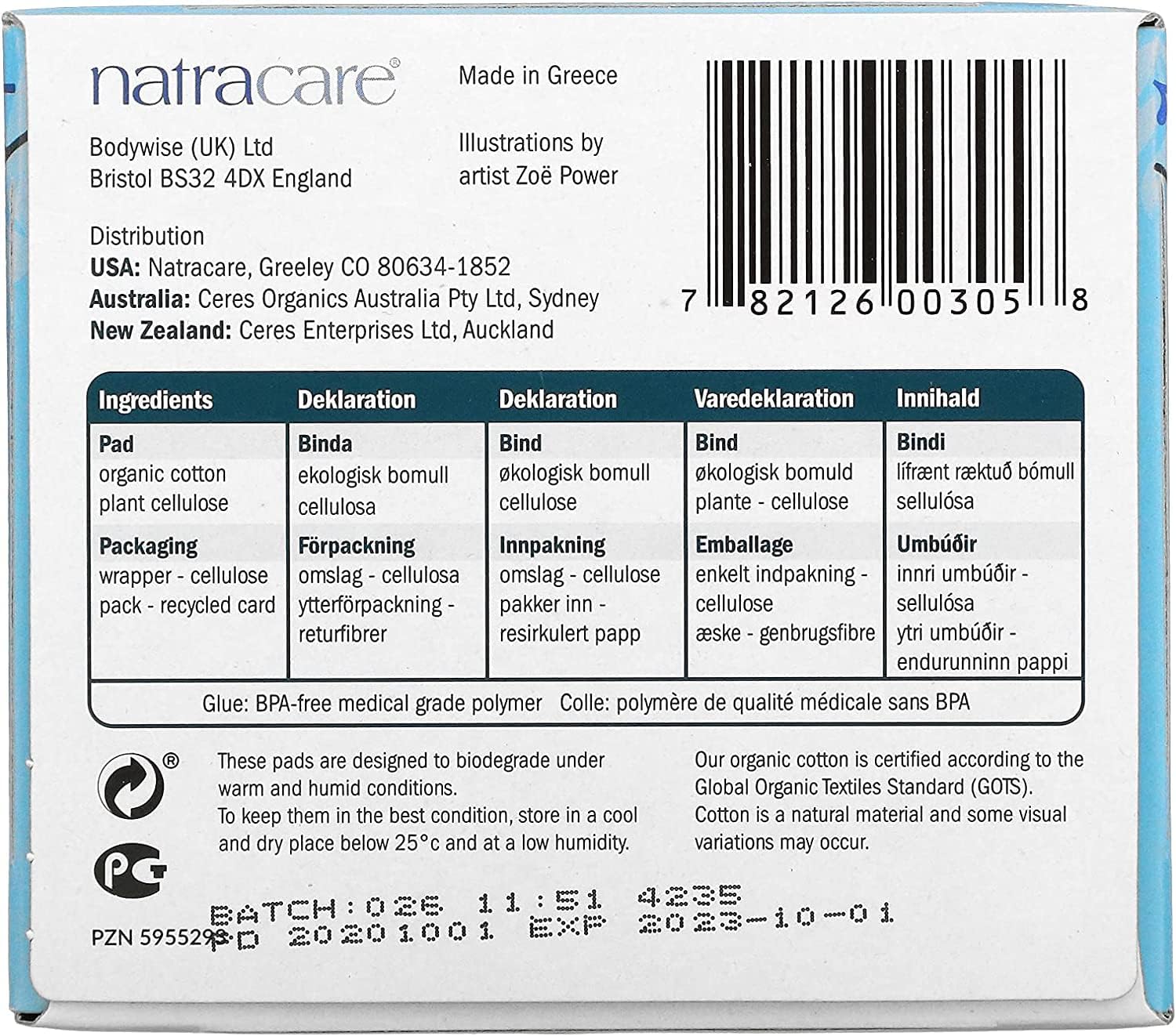 Natracare, biodegradables y compostables, menor impacto ambiental.