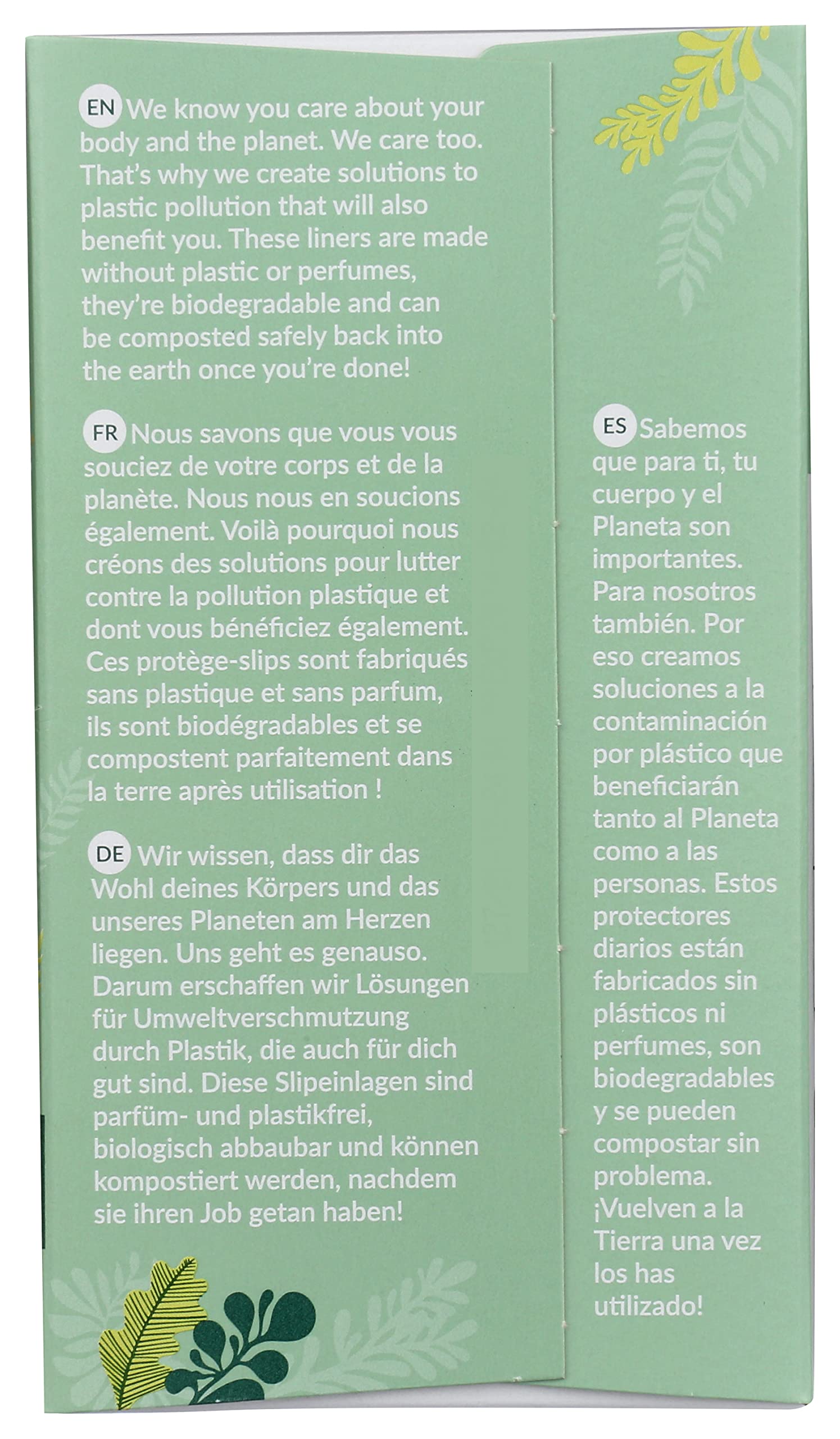Cobertura de algodón orgánico suave en Natracare protector diario