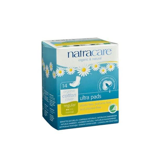 Natracare Regular Ultra Pads, empaque individual, higiene y conveniencia ecológica.