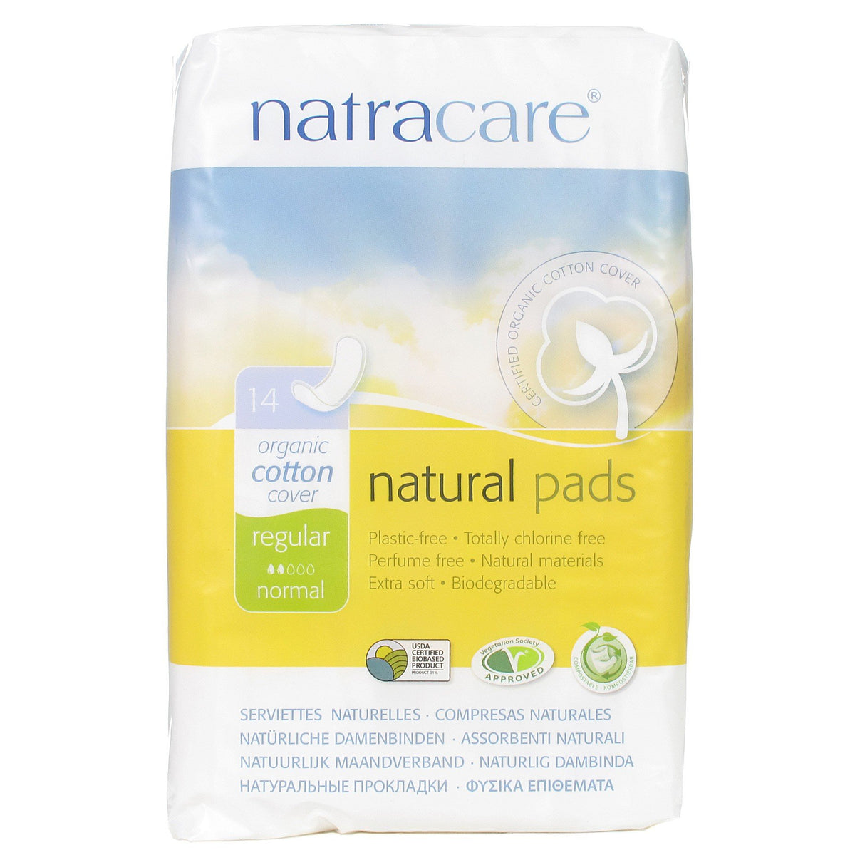Natracare Maxi Regular, paquete de 6, cobertura de algodón orgánico para comodidad diaria.