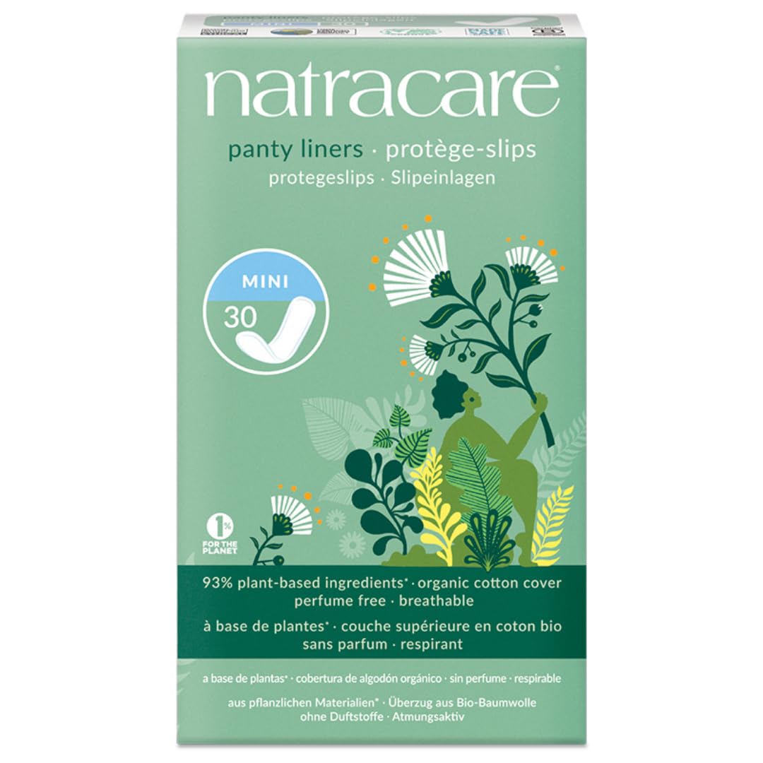 Natracare mini protector diario con cobertura de algodón certificado para uso diario suave.