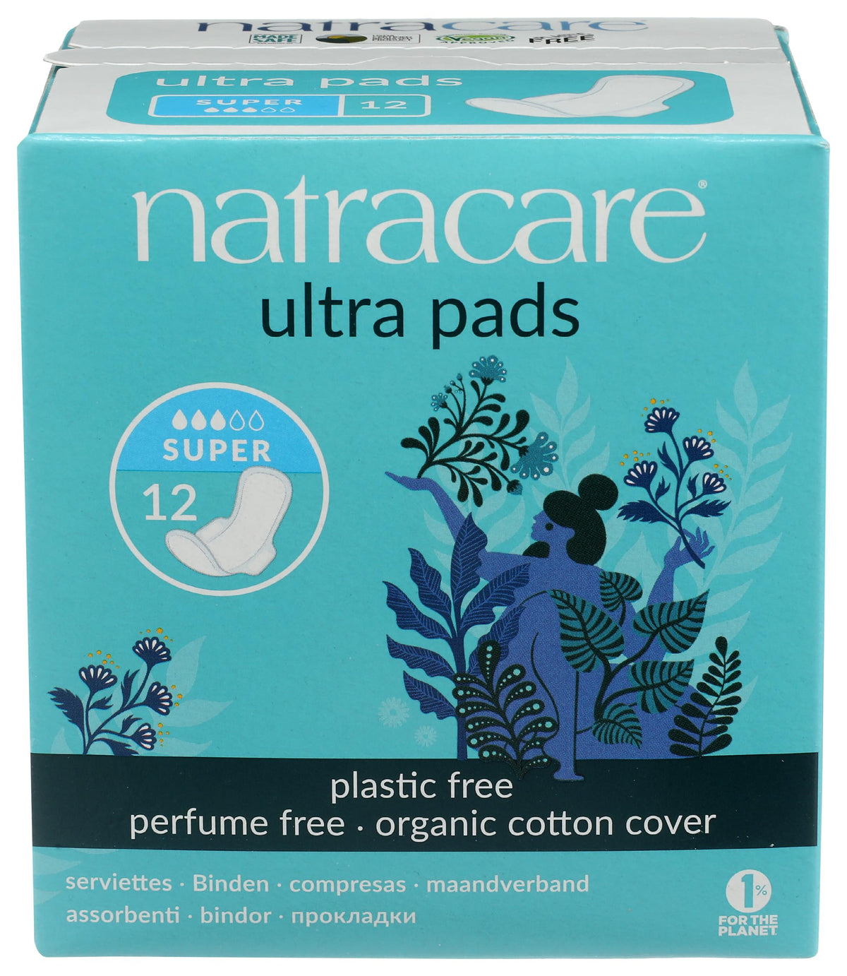 Natracare Pads Ultra Super con alas en empaque, solución diaria y cómoda.