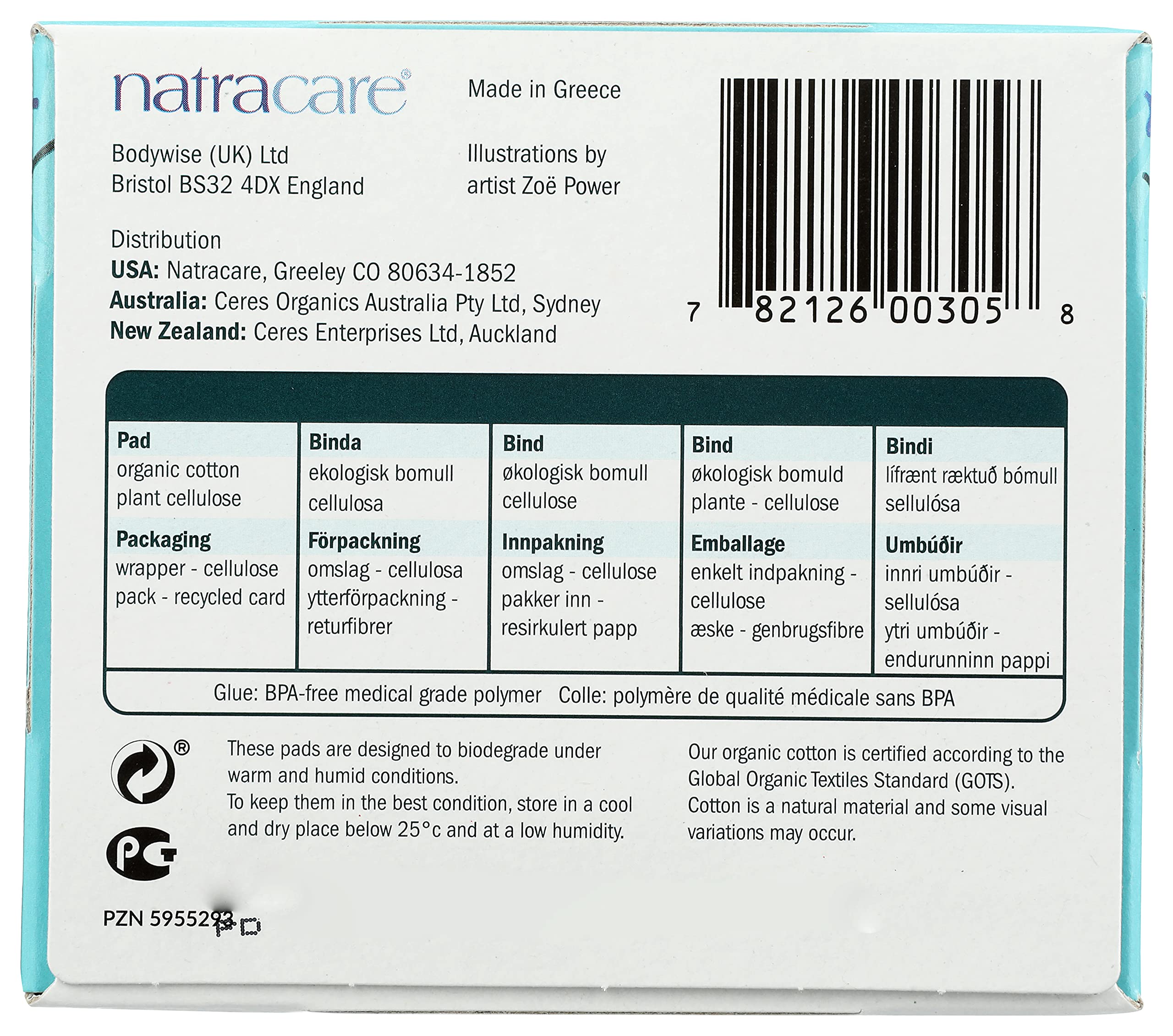 Natracare sin químicos, opción suave y segura para piel.