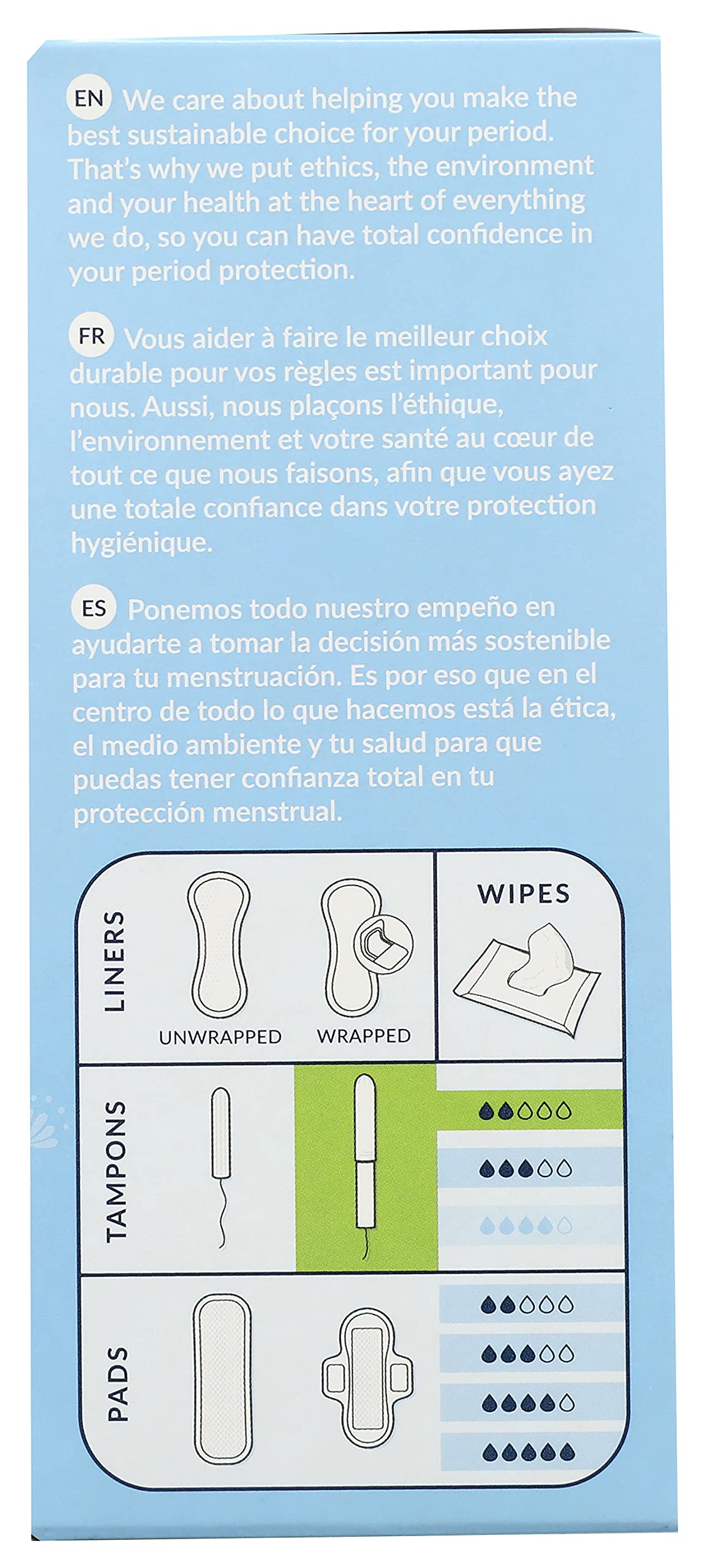 Caja de tampones Natracare con 192 unidades para el mes completo.