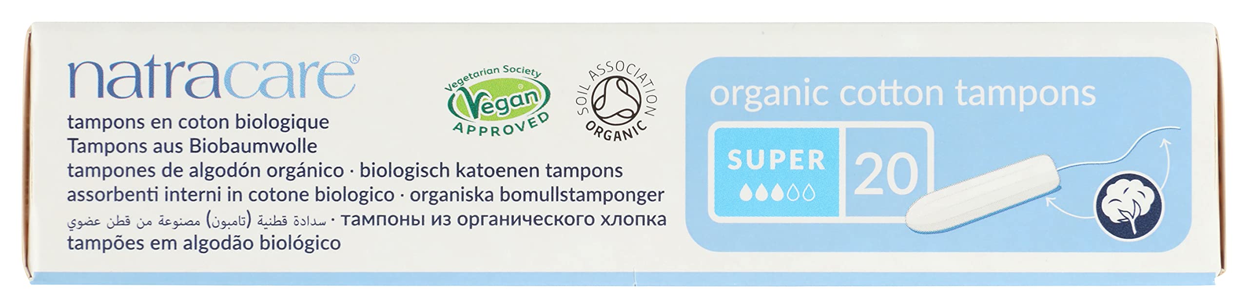 Detalle de empaque biodegradable, Natracare cuida el medio ambiente.