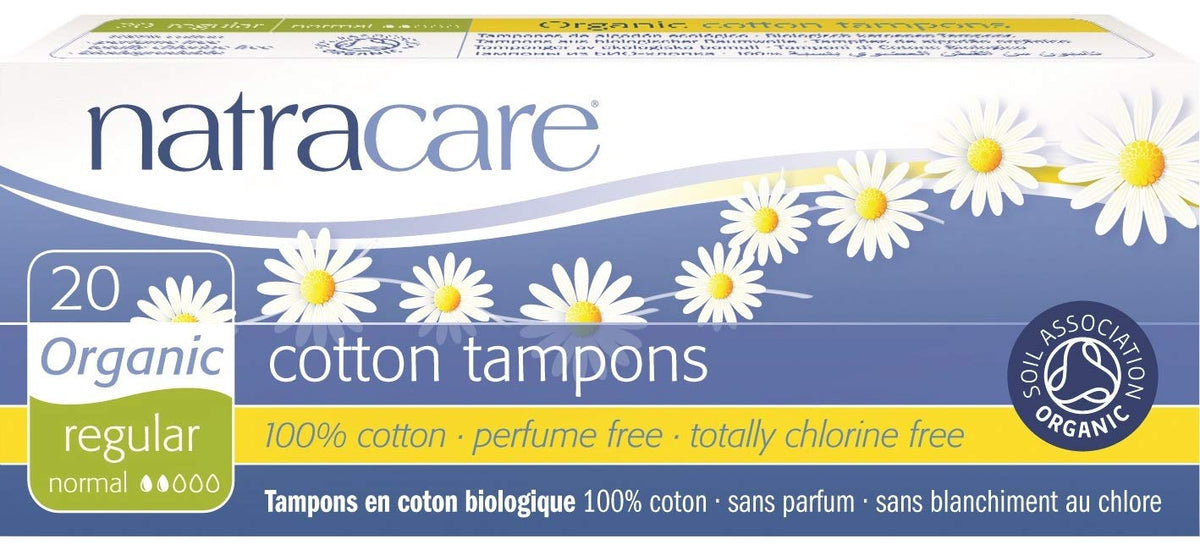 Natracare tampones orgánicos sin aplicador, algodón 100%, para uso diario cómodo.