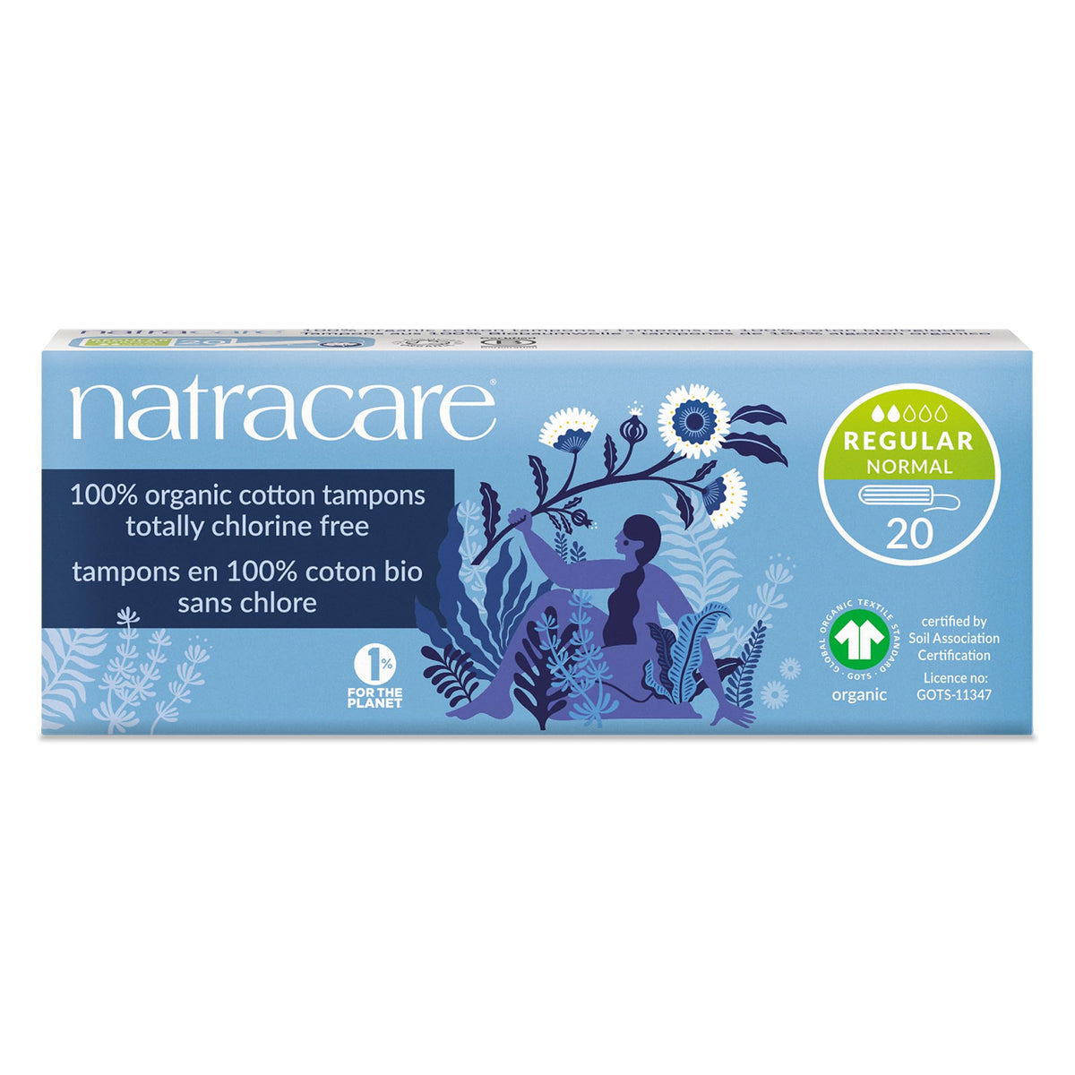 Tampones orgánicos sin aplicador de NATRACARE, tacto suave y sin perfume