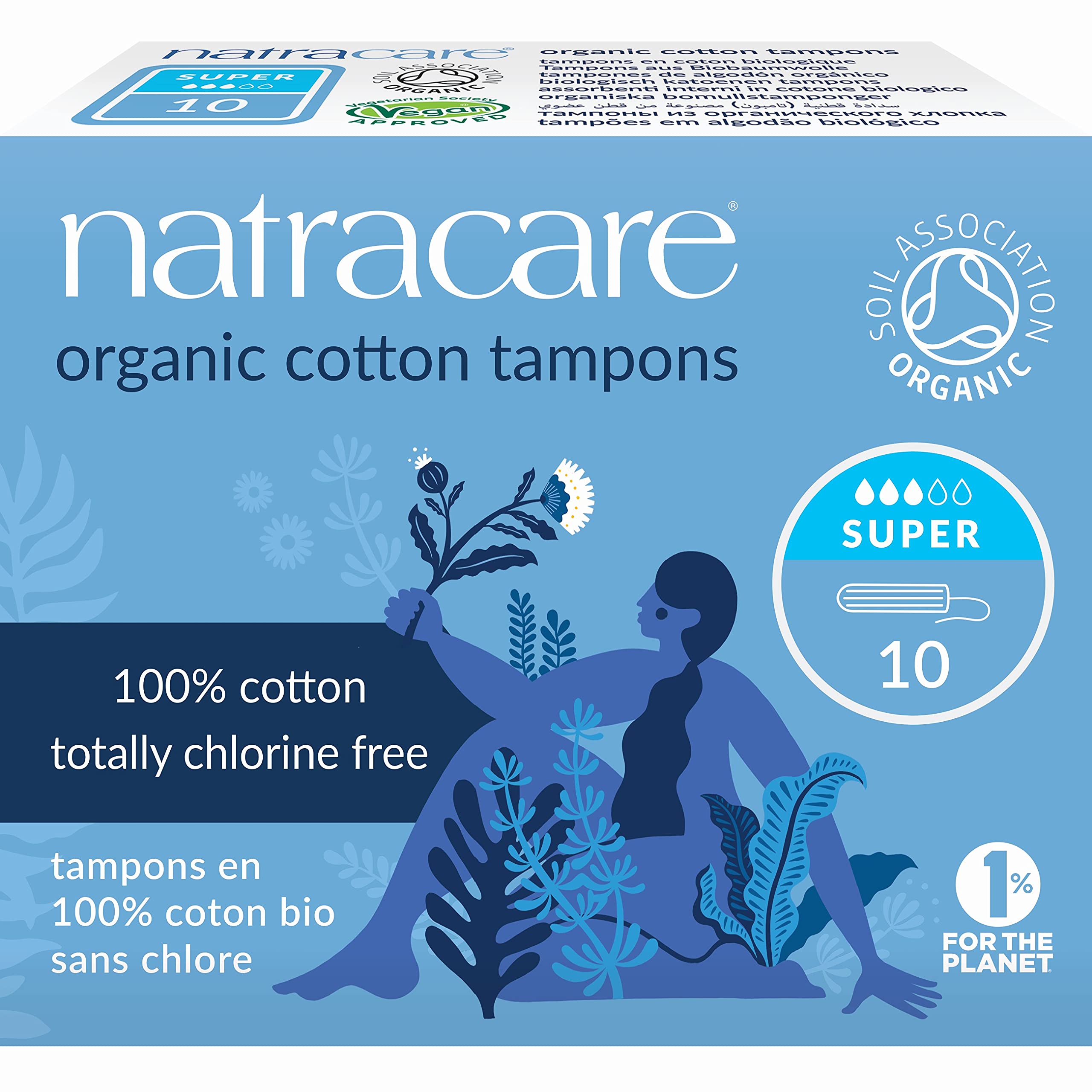 Tampones Natracare sin aplicador de algodón orgánico, alta absorción para uso diario