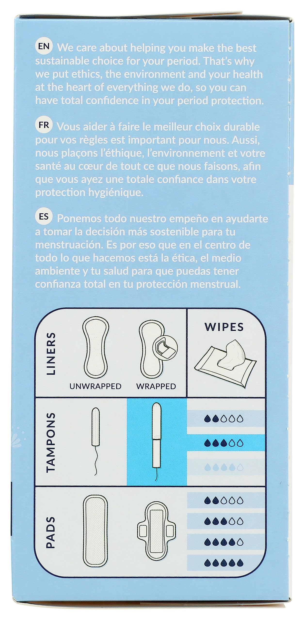 Natracare tampón libre de cloro, suavidad certificada para uso diario.